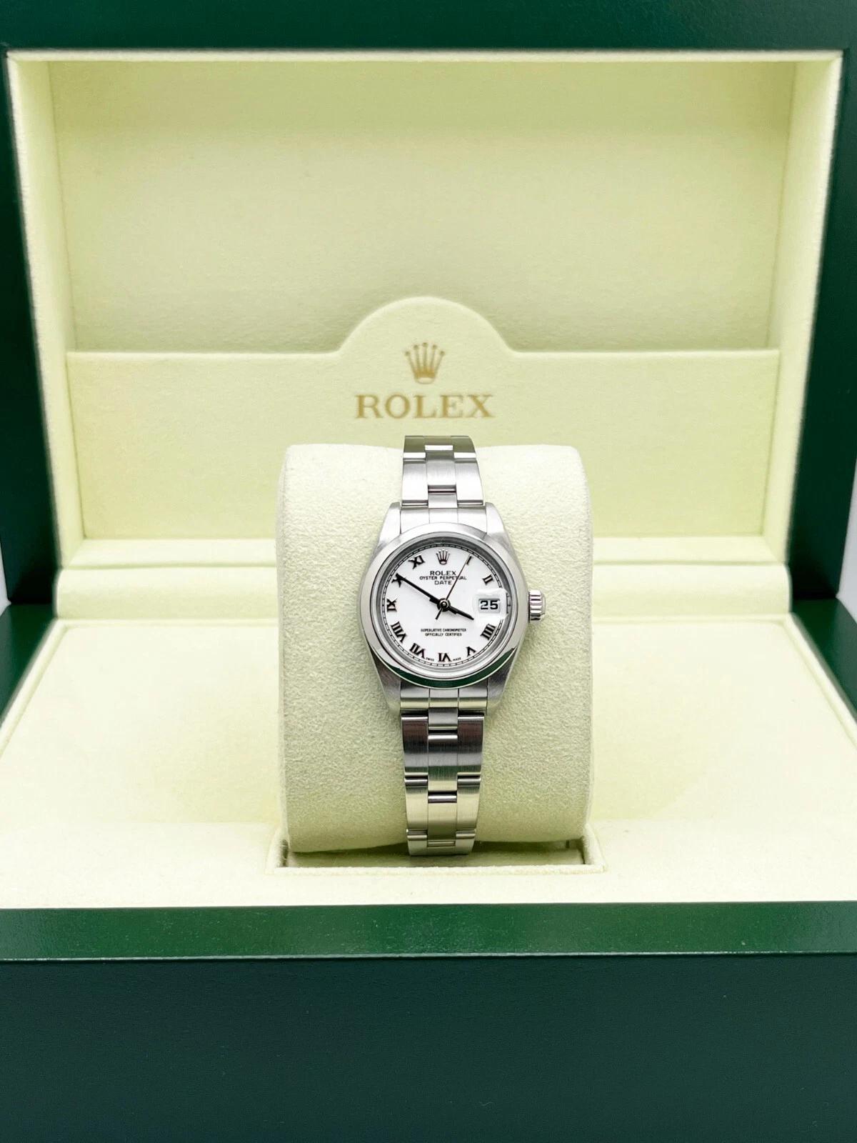 Rolex Ladies Date 79160 White Roman Dial Stainless Steel 2006 Box Papers Excellent état - En vente à San Diego, CA