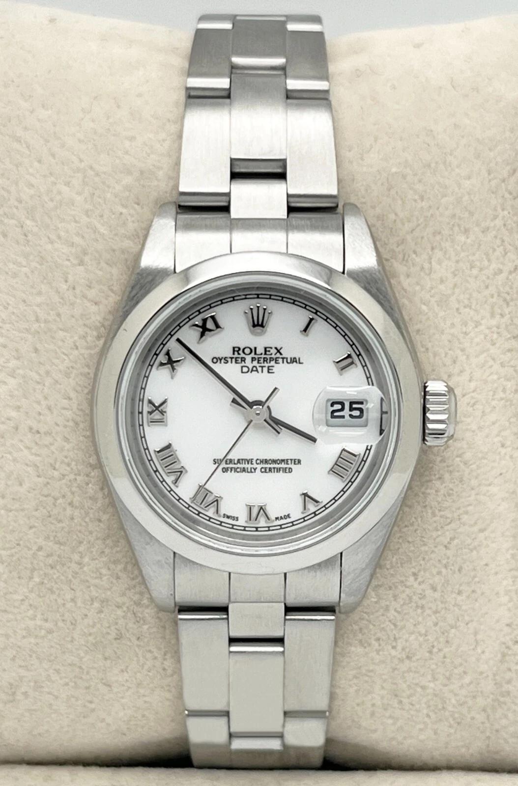 Rolex Ladies Date 79160 White Roman Dial Stainless Steel 2006 Box Papers en vente 1