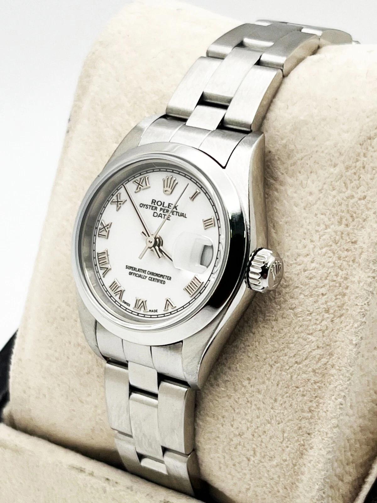 Rolex Ladies Date 79160 White Roman Dial Stainless Steel 2006 Box Papers en vente 2