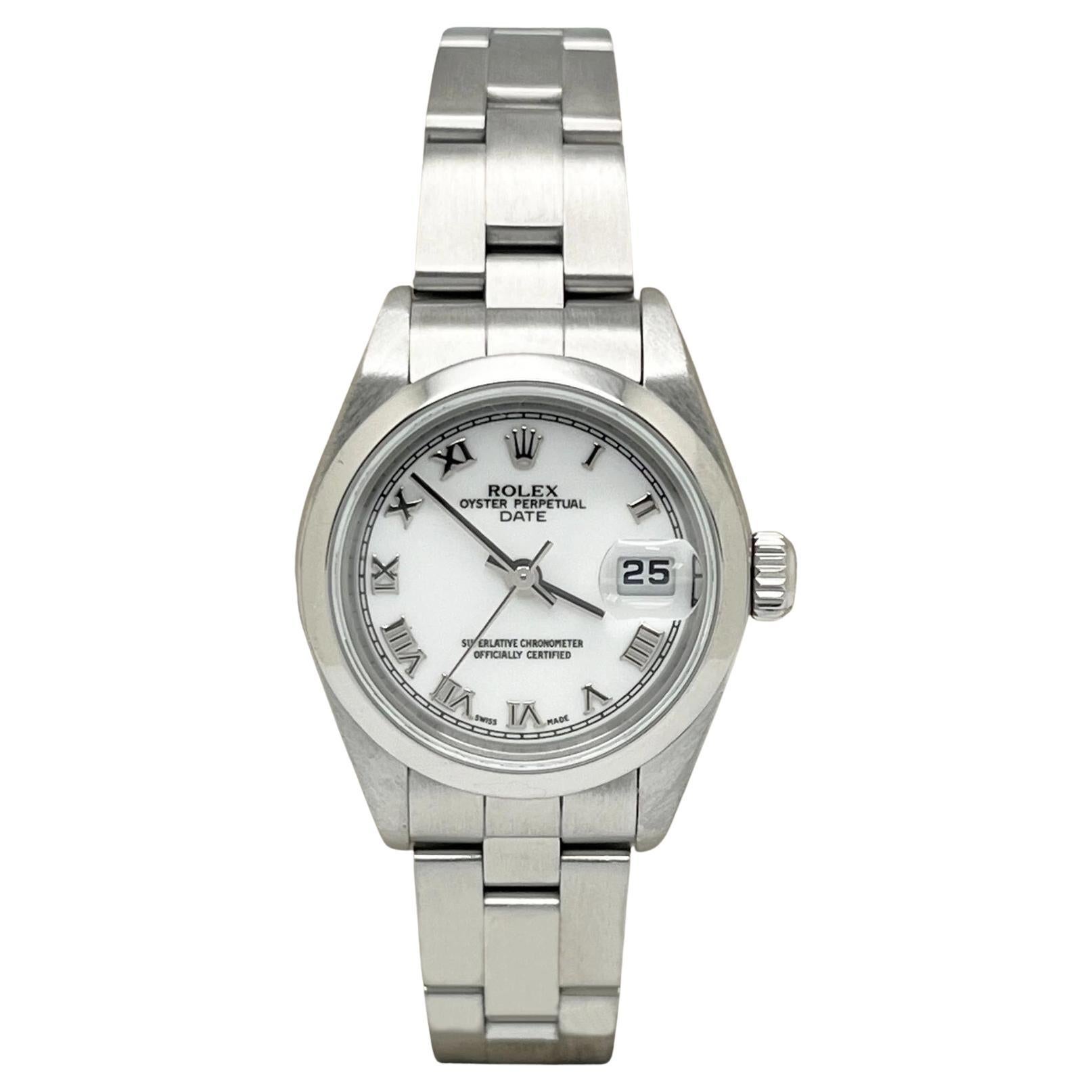 Rolex Ladies Date 79160 White Roman Dial Stainless Steel 2006 Box Papers en vente