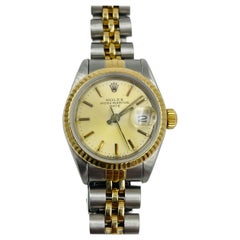 Retro Rolex Ladies Date Yellow Gold Stainless Wristwatch 