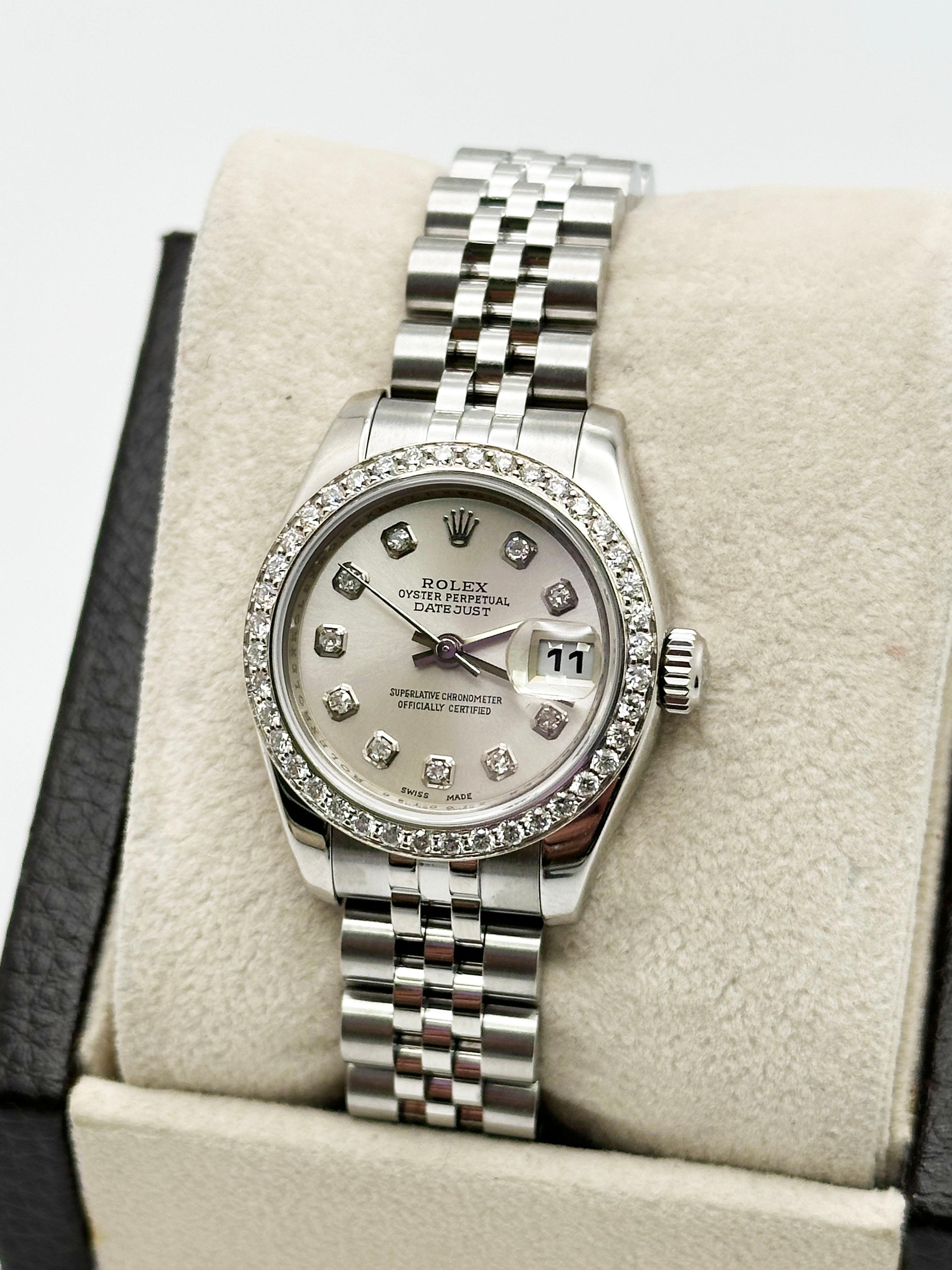 Rolex Datejust Donna 179160 Argento Quadrante Diamante Lunetta Diamante Acciaio Inox in vendita 1