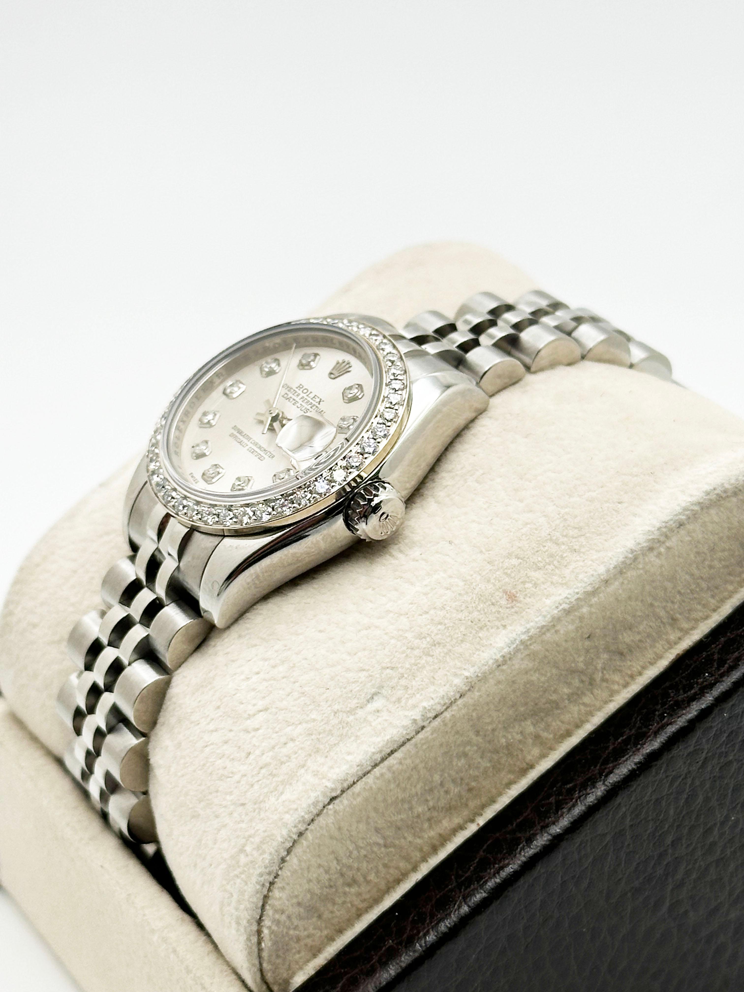 Rolex Datejust Donna 179160 Argento Quadrante Diamante Lunetta Diamante Acciaio Inox in vendita 3