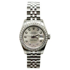 Rolex Ladies Datejust 179160 Silver Diamond Dial Diamond Bezel Stainless Steel