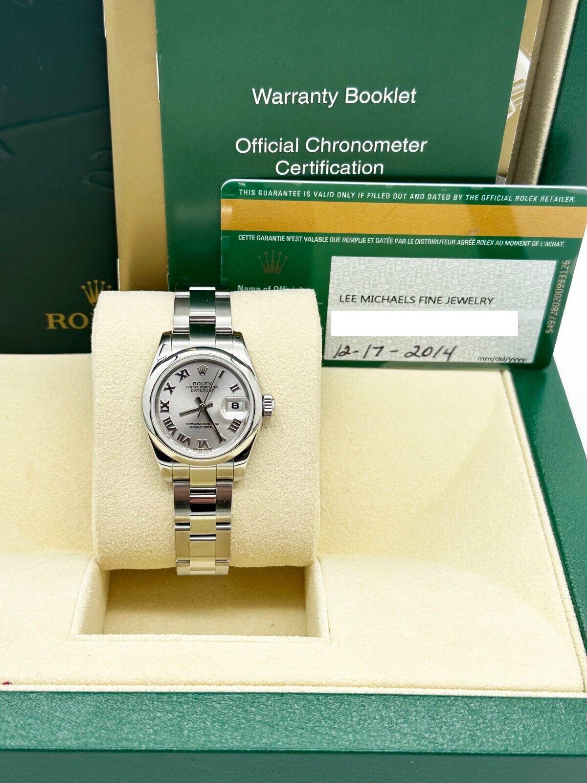 Rolex Ladies Datejust 179160 Silver Roman Dial Stainless Steel Box Paper 2014 In Excellent Condition For Sale In San Diego, CA