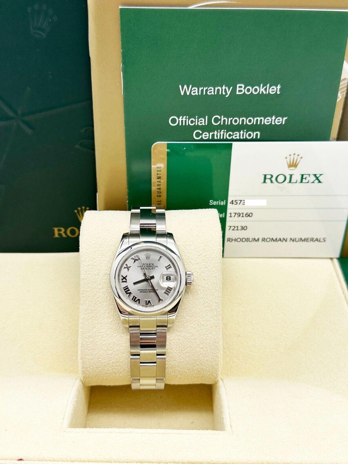 Rolex Montre Datejust 179160 avec cadran romain argenté en acier inoxydable et papier boîte 2014 en vente 1