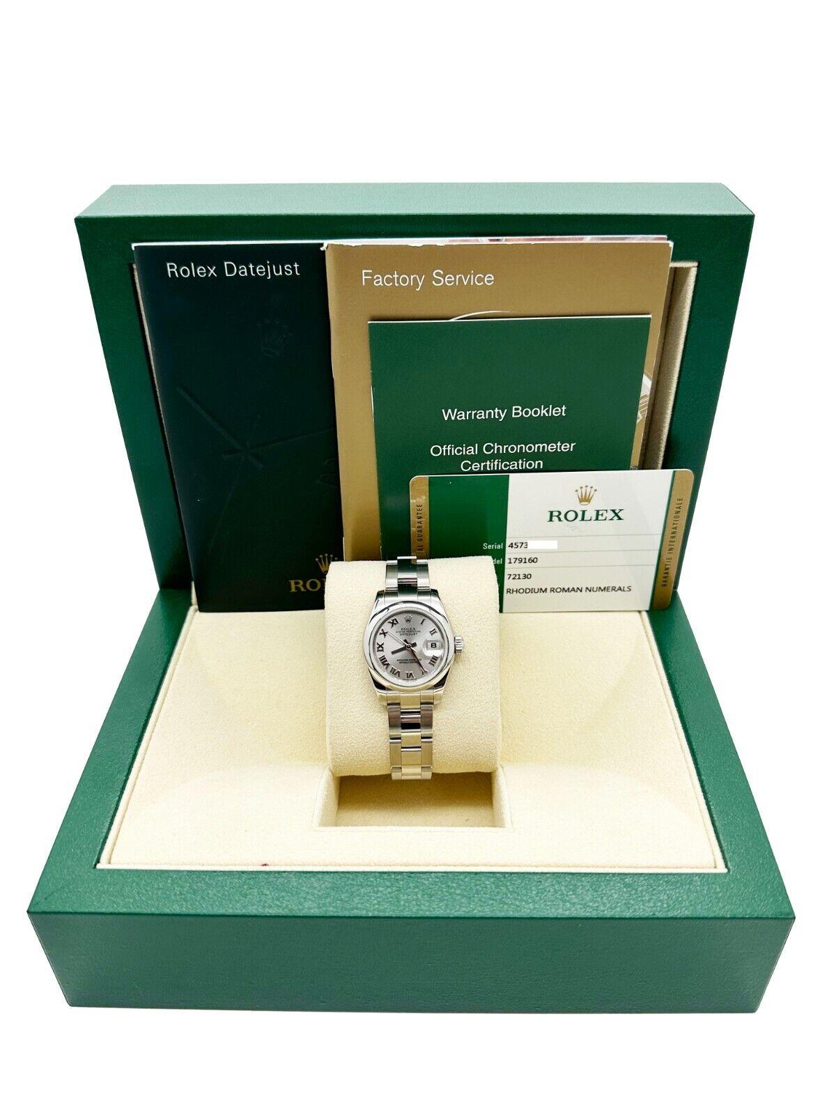 Rolex Montre Datejust 179160 avec cadran romain argenté en acier inoxydable et papier boîte 2014 en vente 2