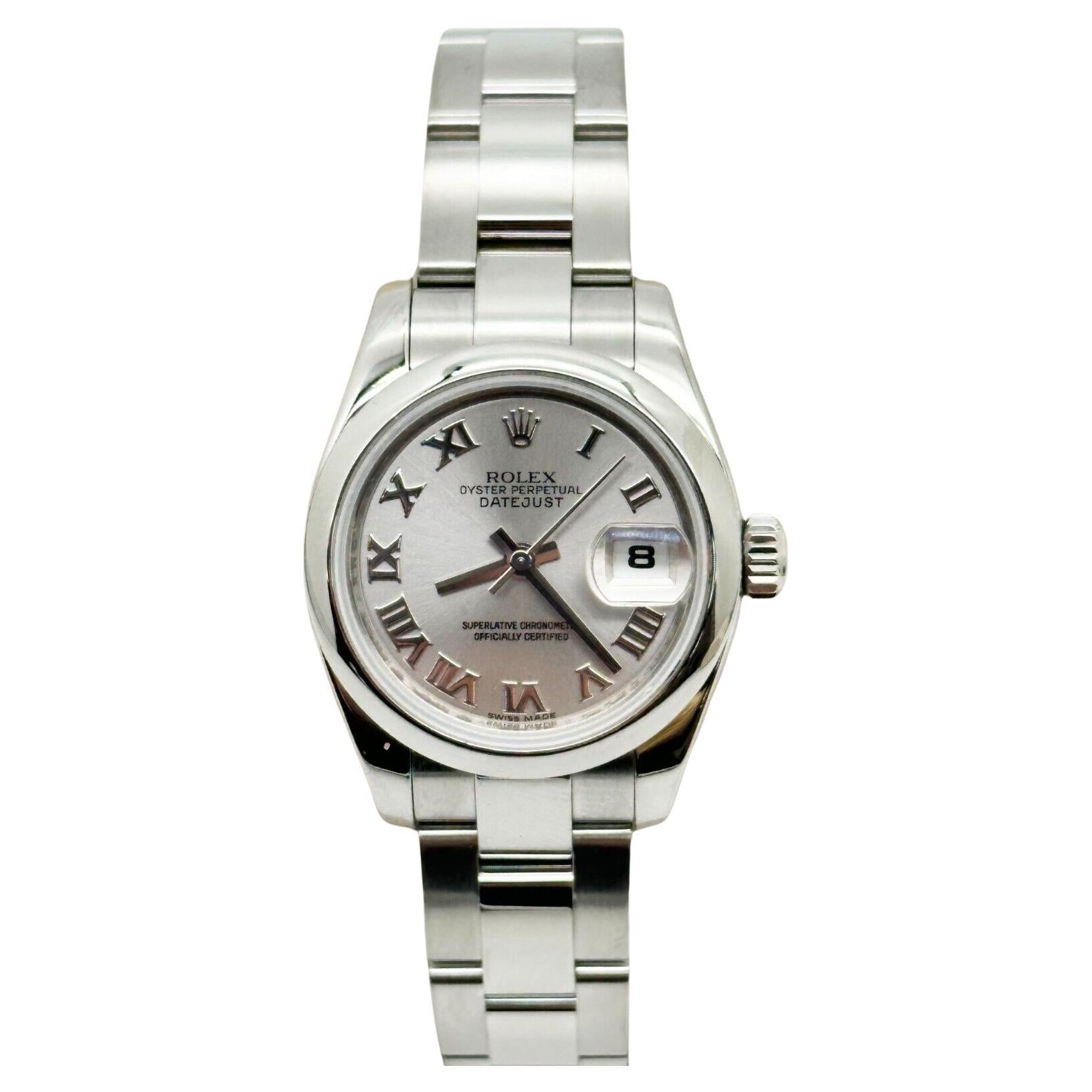 Rolex Ladies Datejust 179160 Silver Roman Dial Stainless Steel Box Paper 2014 For Sale