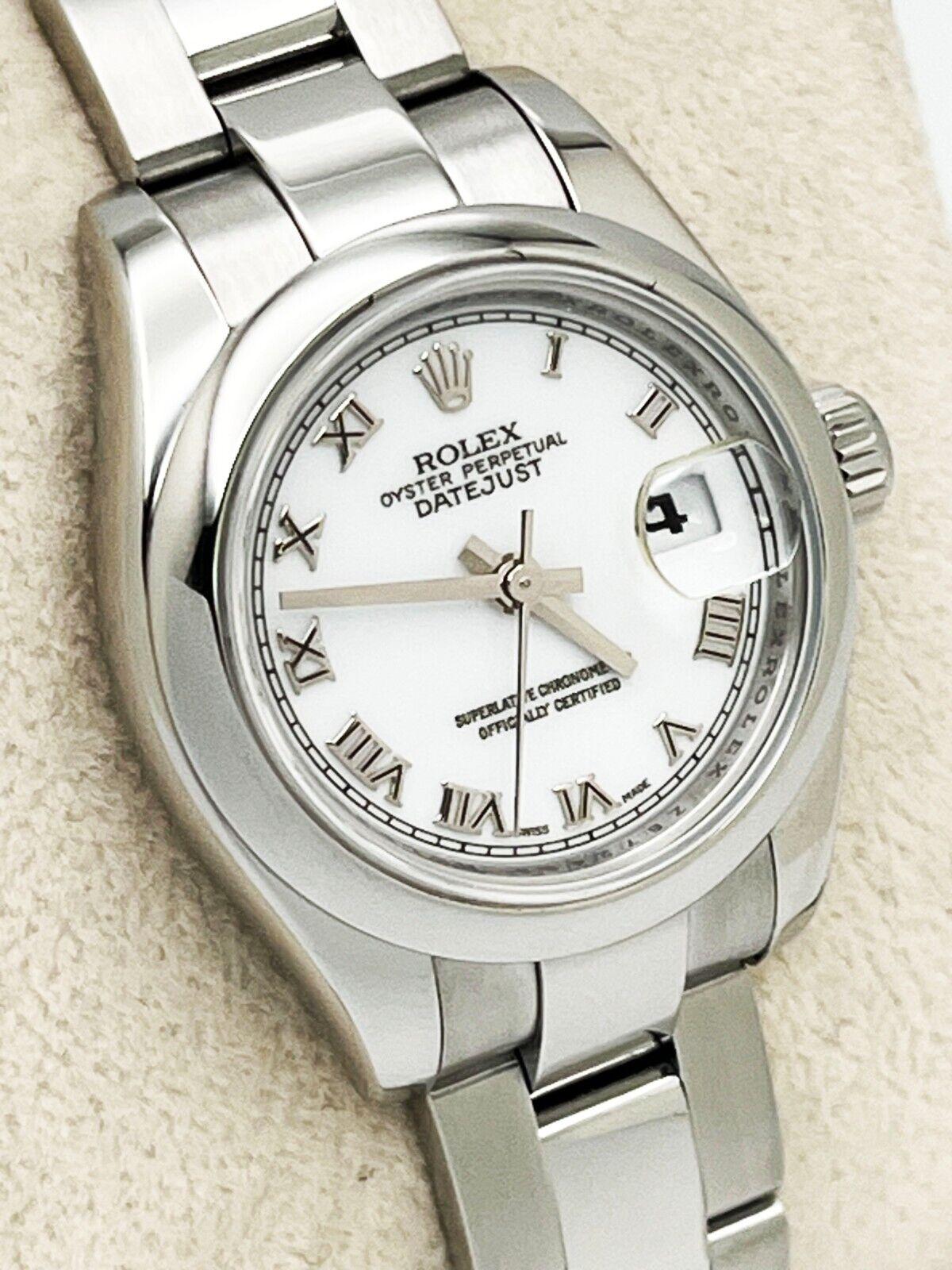 Rolex Ladies Datejust 179160 White Roman Dial Stainless Steel Box Paper For Sale 1