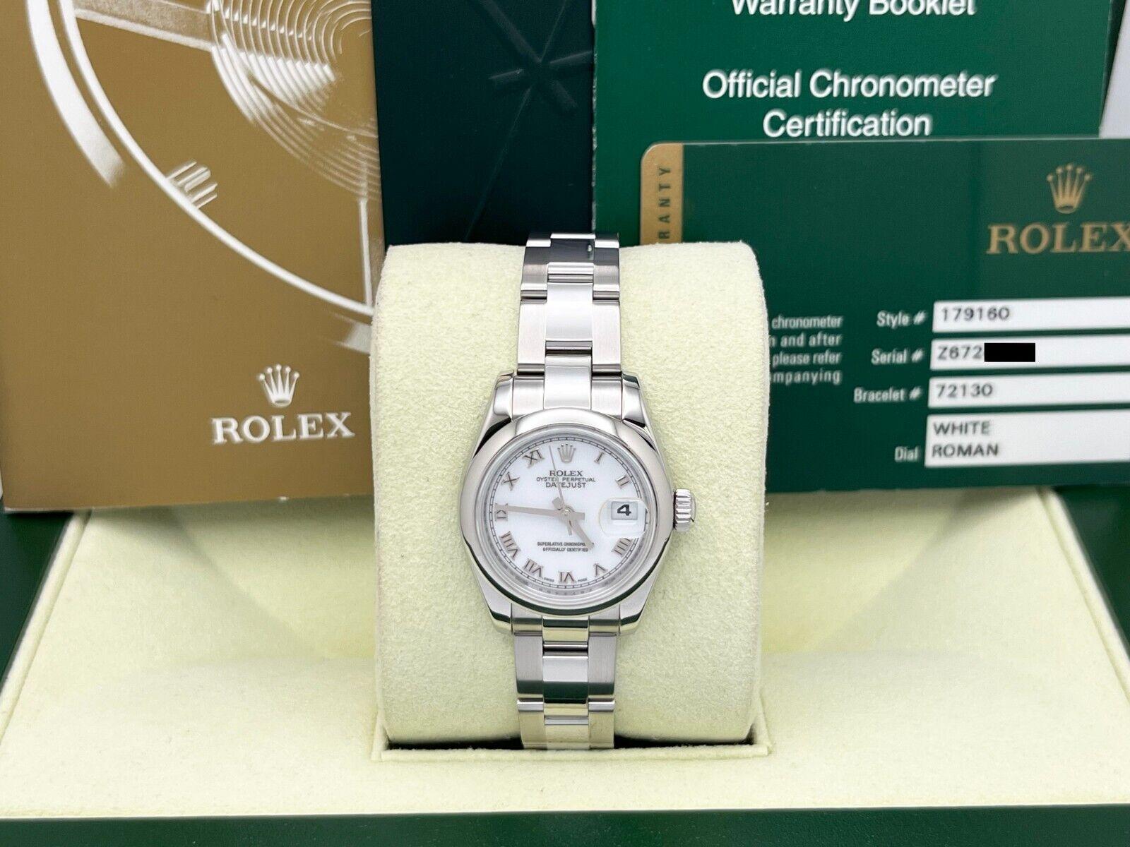Rolex Ladies Datejust 179160 White Roman Dial Stainless Steel Box Paper For Sale 5