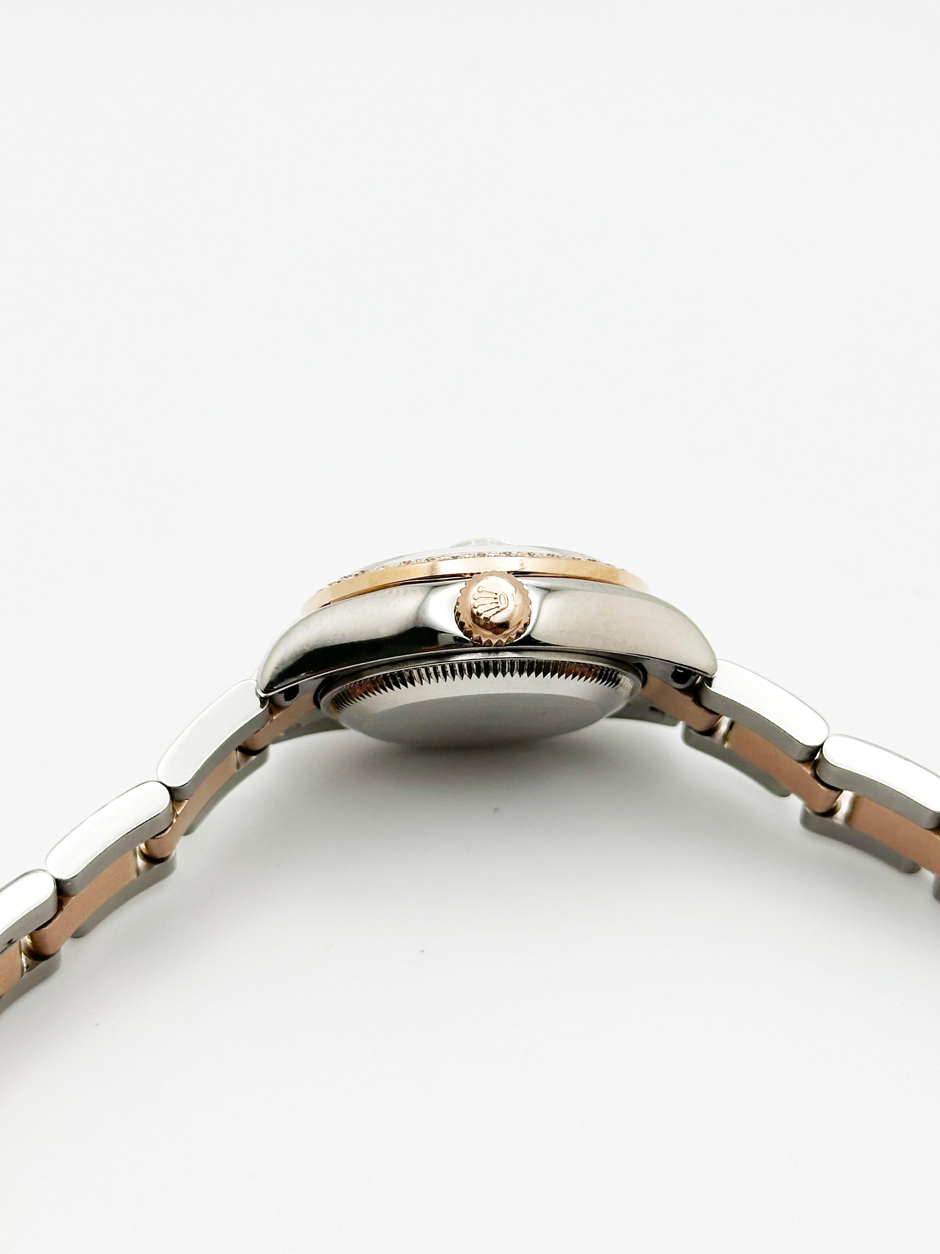 Rolex Ladies Datejust 179161 Diamond Bezel Roman 18K Rose Gold Steel Box Paper in vendita 3