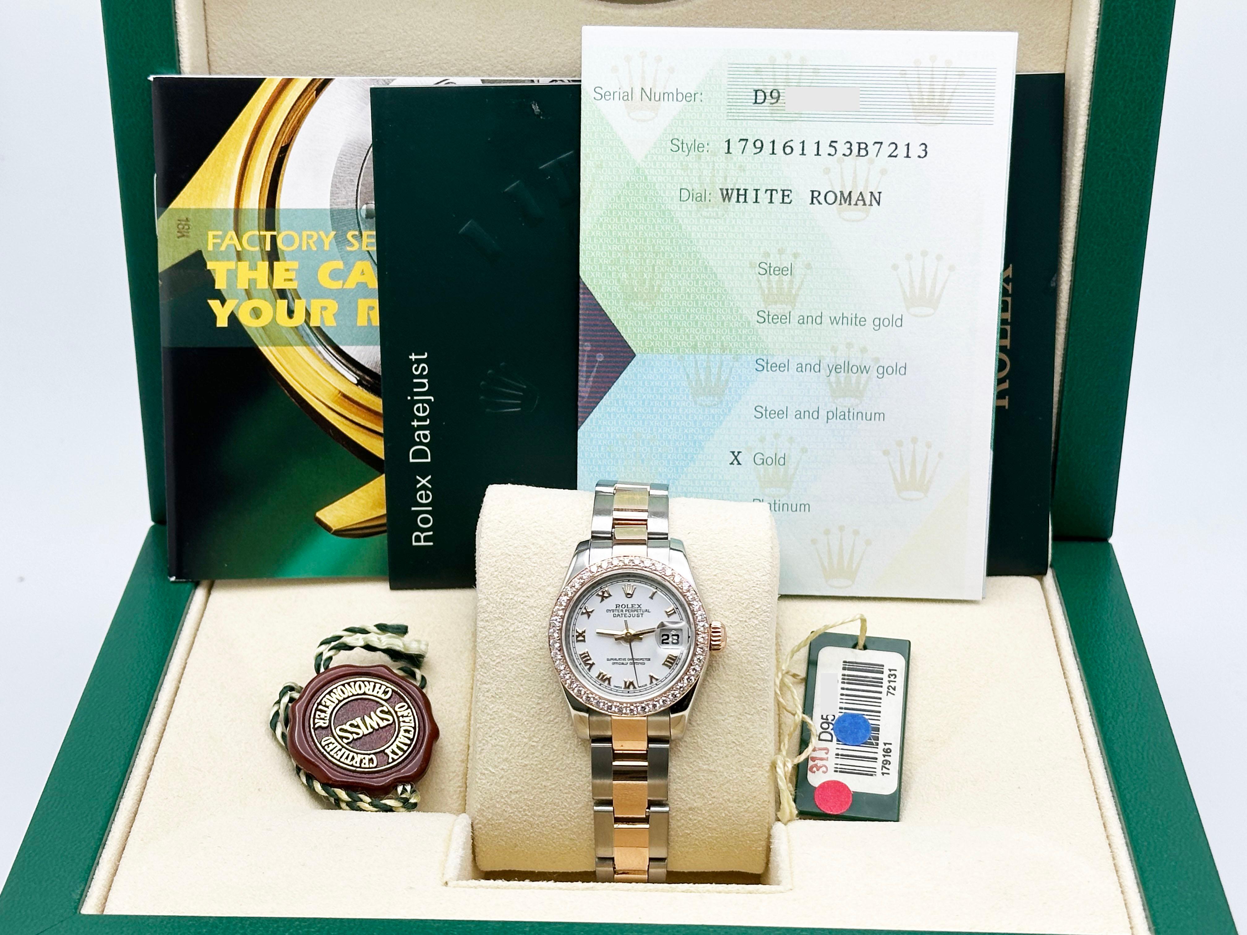 Rolex Ladies Datejust 179161 Diamond Bezel Roman 18K Rose Gold Steel Box Paper in vendita 4