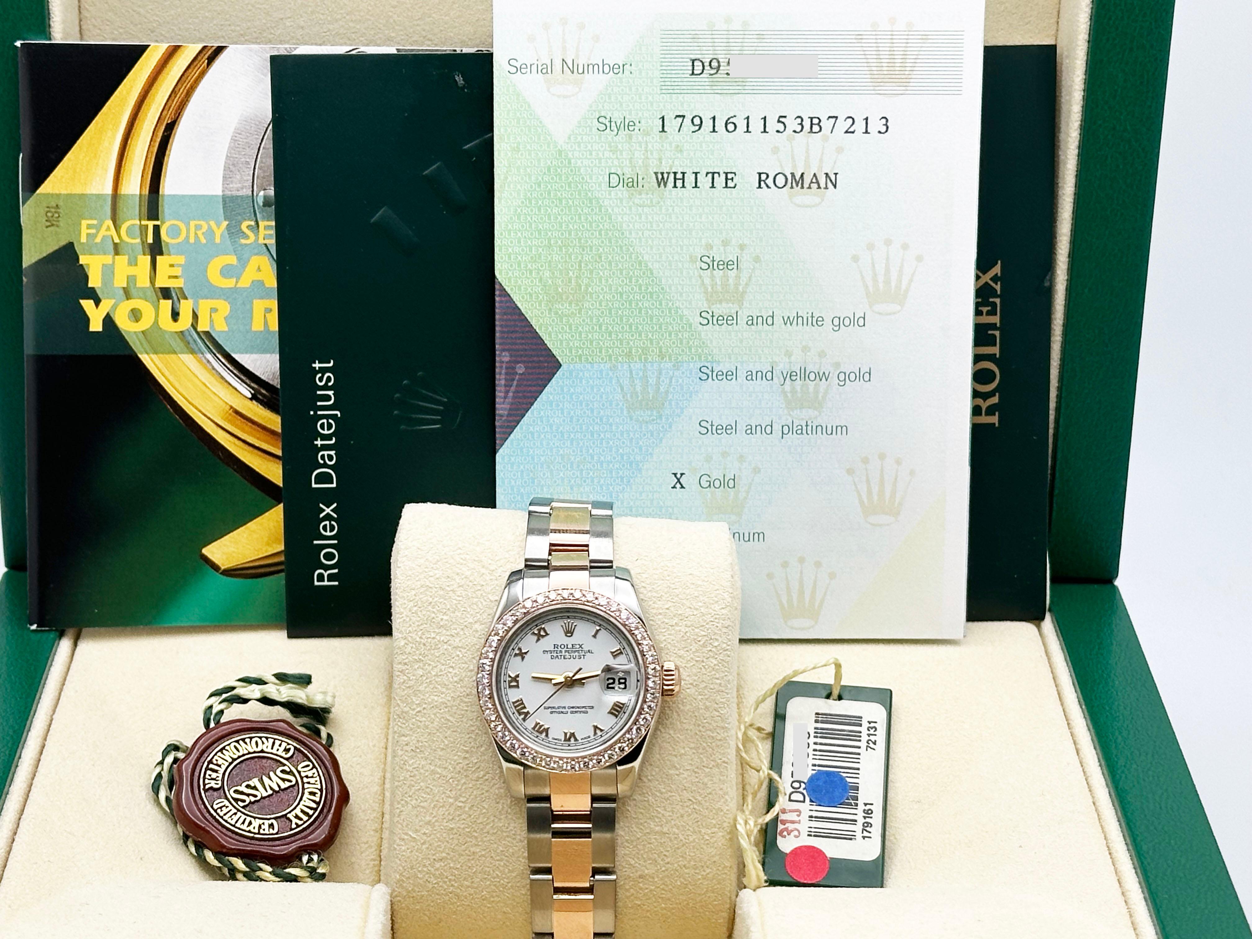 Rolex Ladies Datejust 179161 Diamond Bezel Roman 18K Rose Gold Steel Box Paper in vendita 5