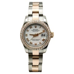 Rolex Ladies Datejust 179161 Diamond Bezel Roman 18K Rose Gold Steel Box Paper