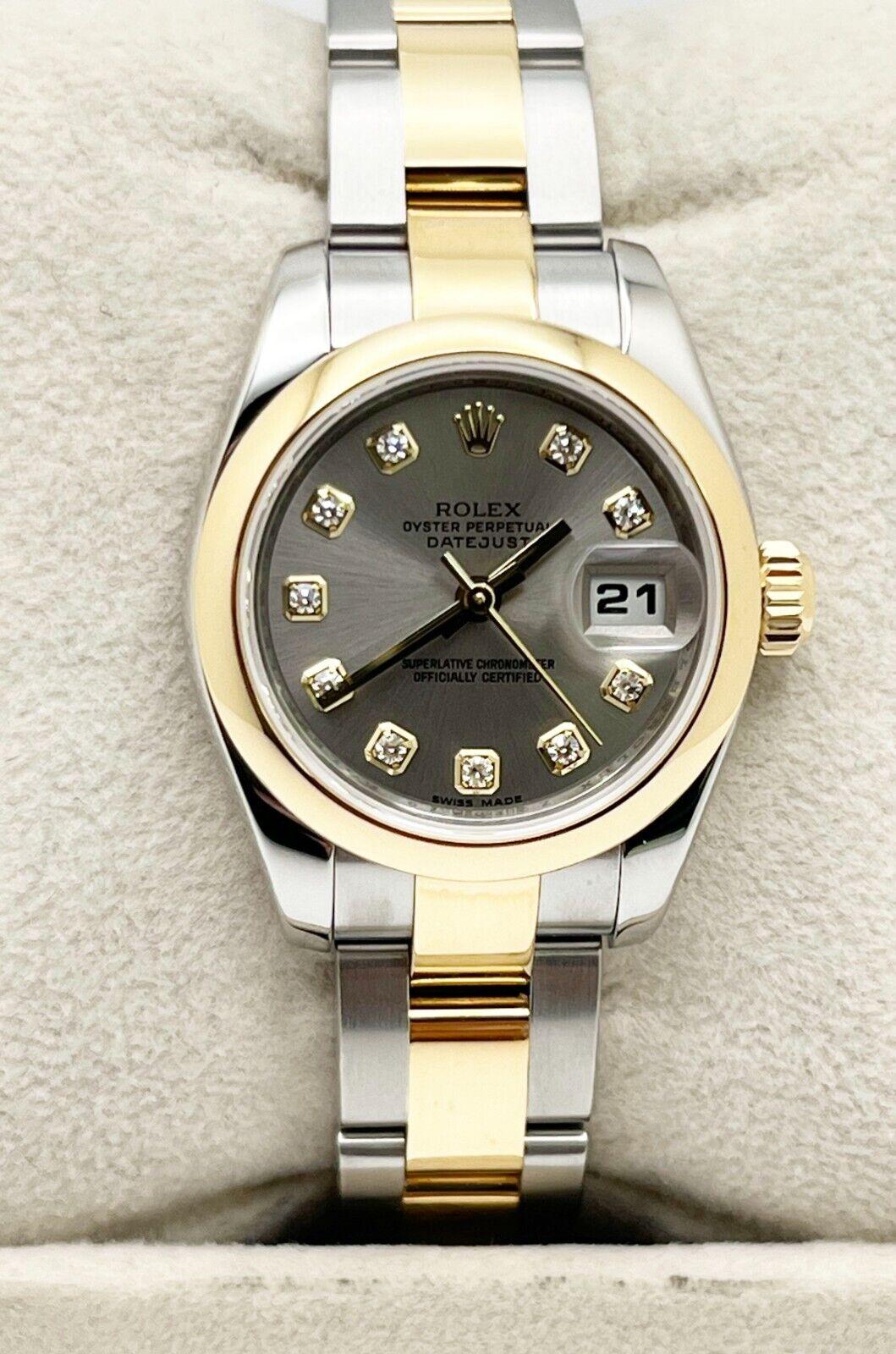 Rolex Montre Datejust 179163 avec cadran en argent et diamants, or jaune 18 carats et acier inoxydable en vente 1