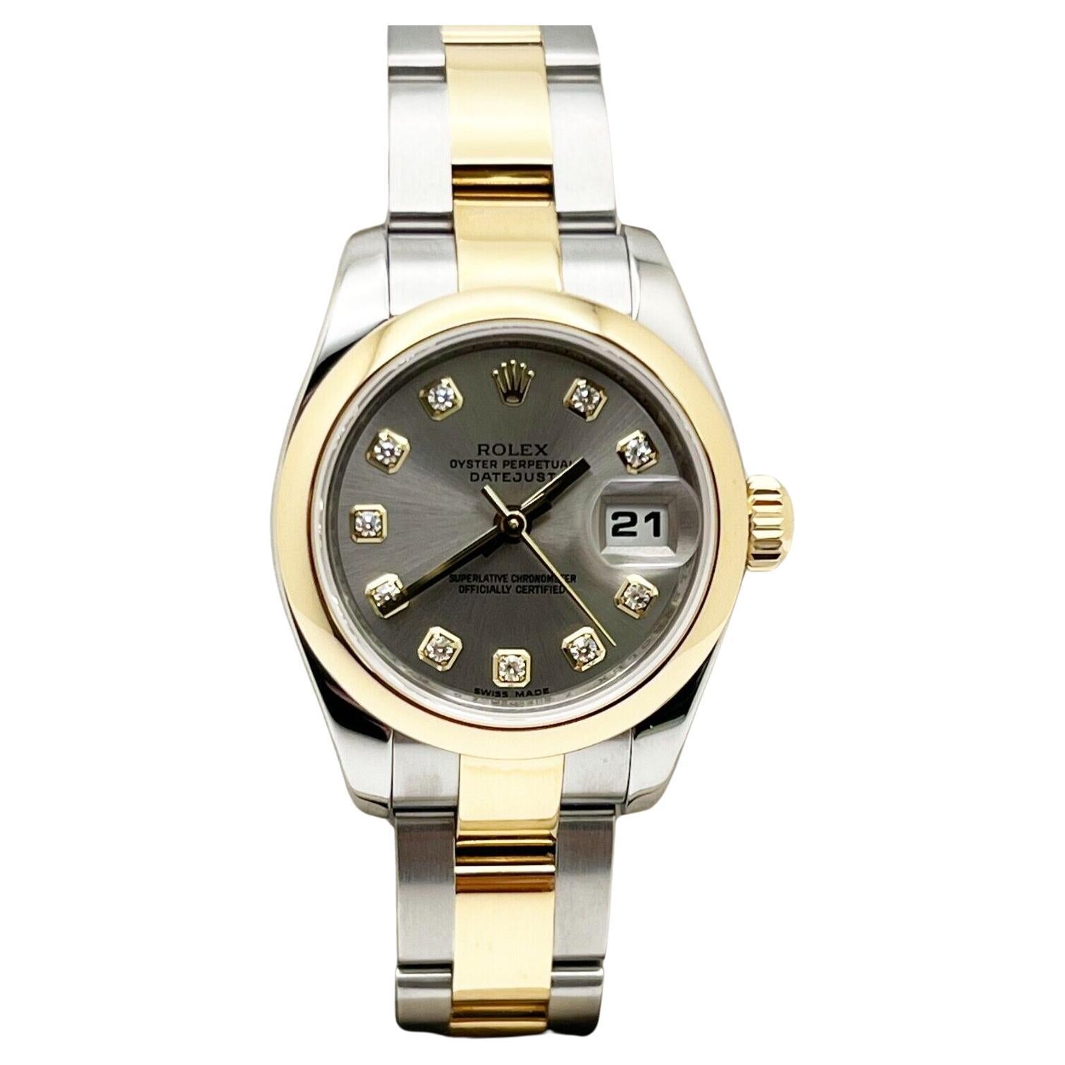 Rolex Ladies Datejust 179163 Silver Diamond Dial 18K Yellow Gold Stainless Steel For Sale