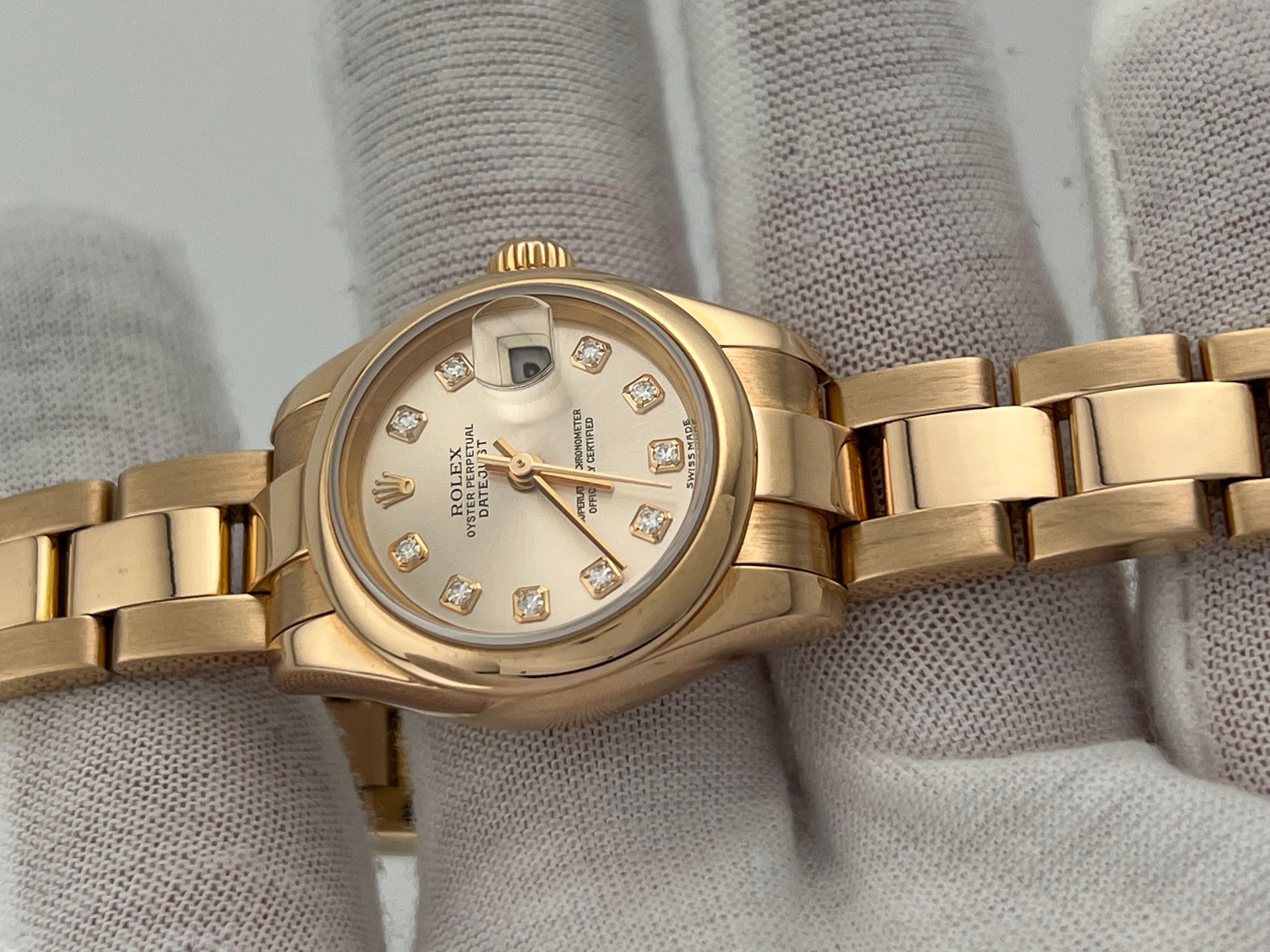 Rolex Ladies Datejust 179165 Factory Pink Diamond Dial 18K Rose Gold In Excellent Condition For Sale In San Diego, CA