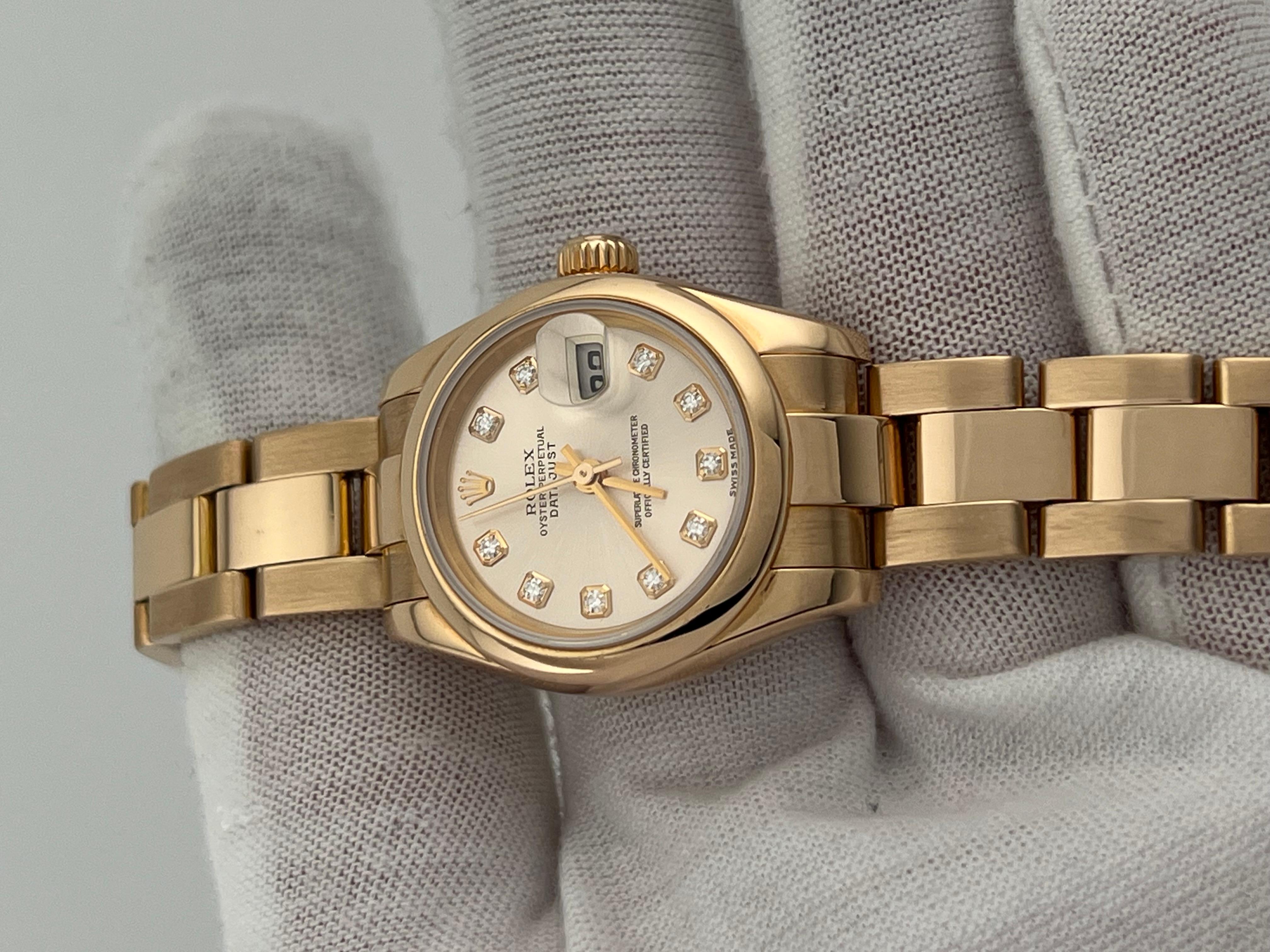 Women's Rolex Ladies Datejust 179165 Factory Pink Diamond Dial 18K Rose Gold For Sale
