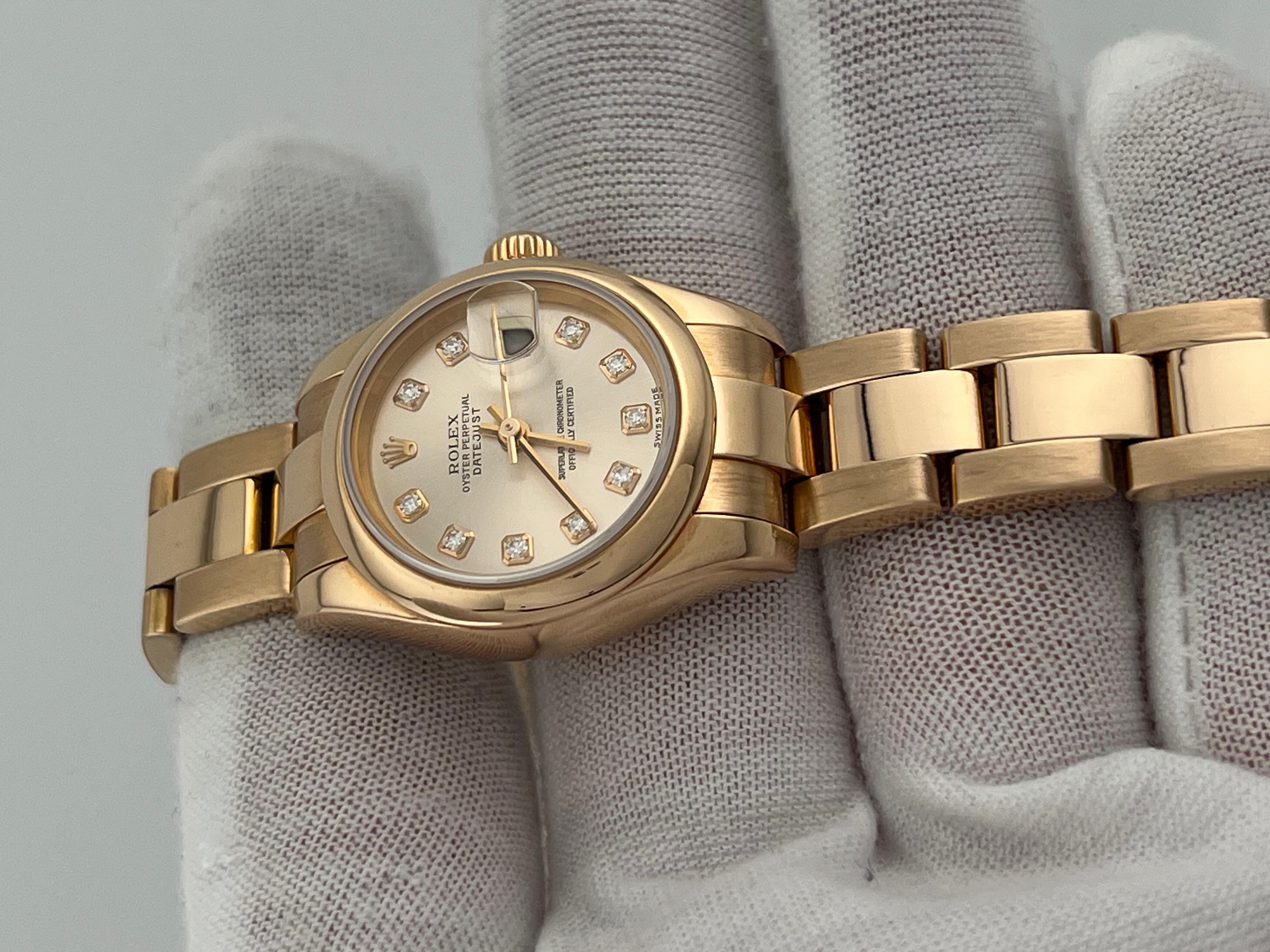 Rolex Ladies Datejust 179165 Factory Pink Diamond Dial 18K Rose Gold For Sale 1
