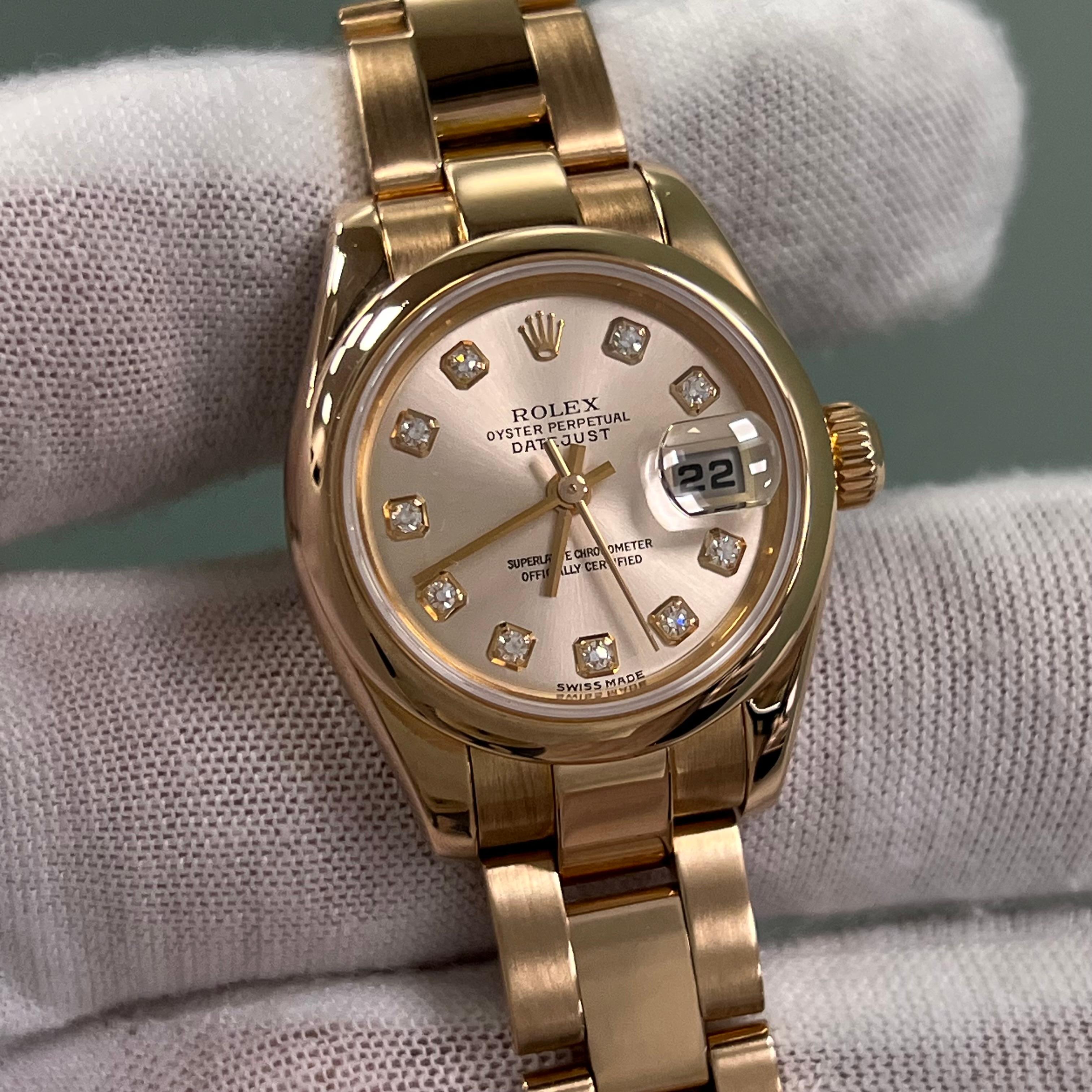 Rolex Ladies Datejust 179165 Factory Pink Diamond Dial 18K Rose Gold For Sale 5