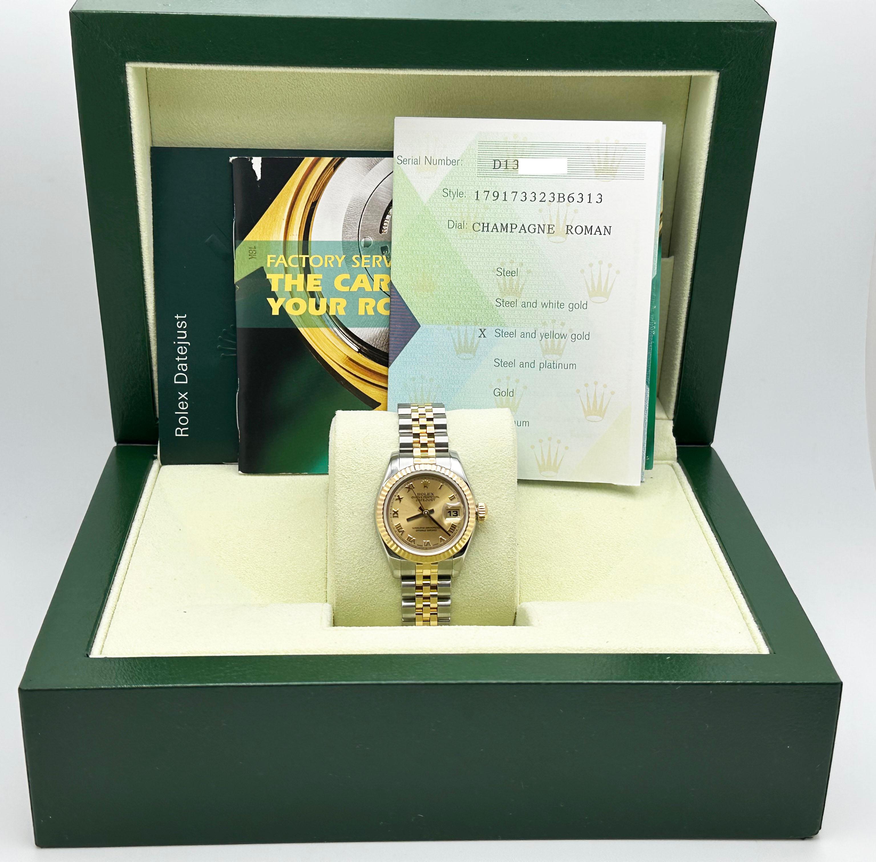 Rolex Ladies Datejust 179173 Champagne Roman 18K Yellow Gold Steel Box Paper 4