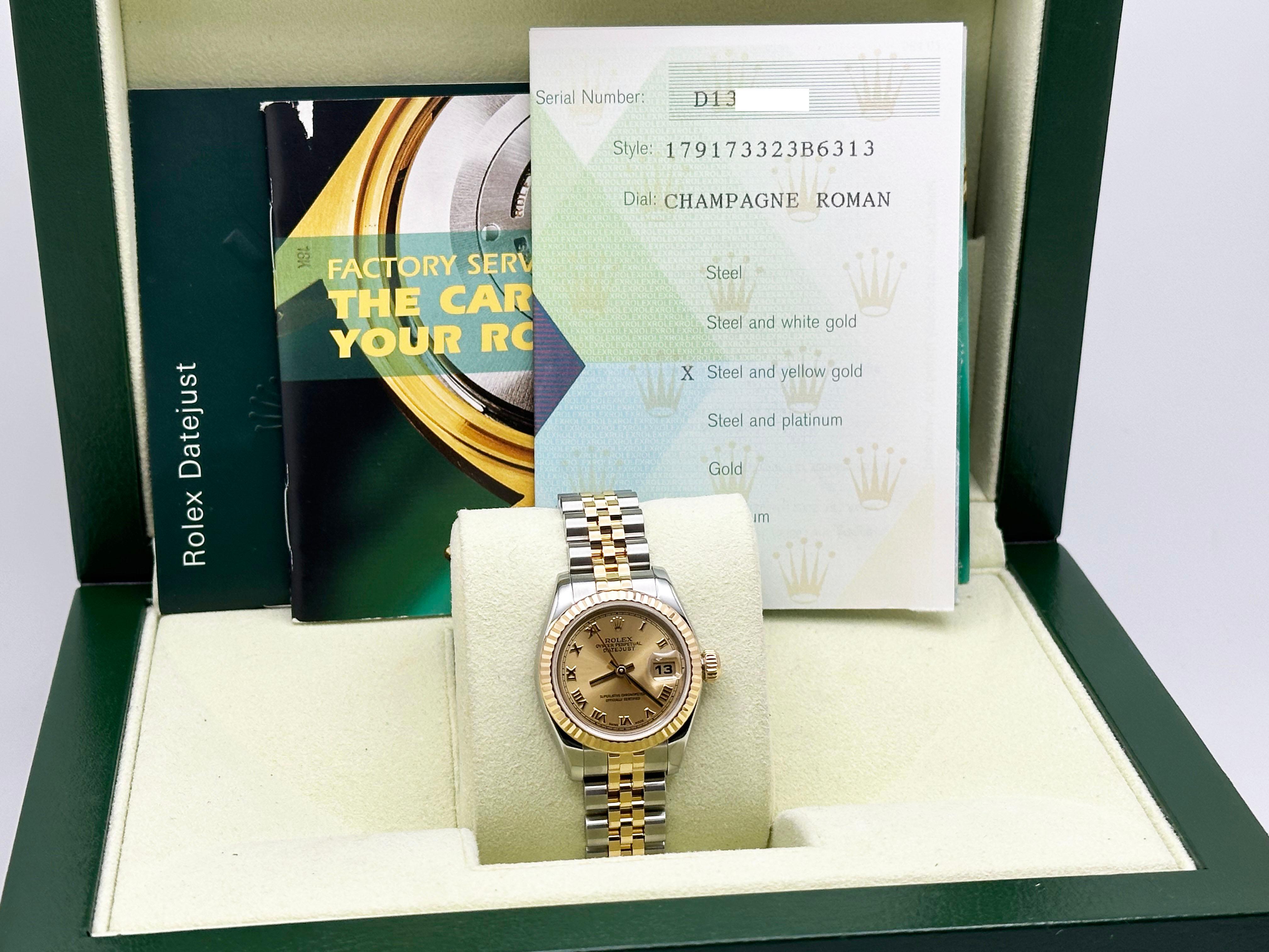 Rolex Ladies Datejust 179173 Champagne Roman 18K Yellow Gold Steel Box Paper 5