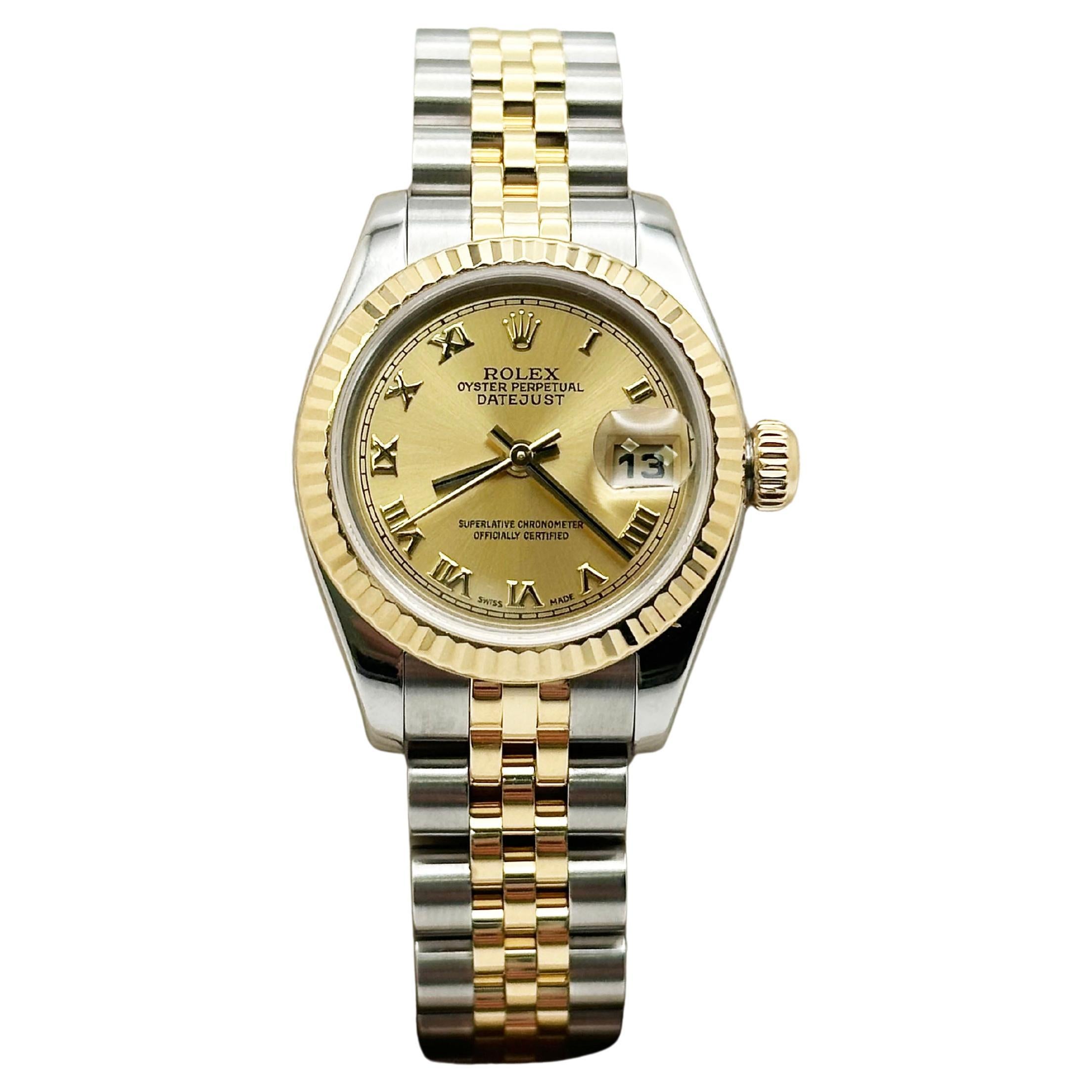 Rolex Damen Datejust 179173 Champagner Roman 18K Gelbgold Stahl Box Papier