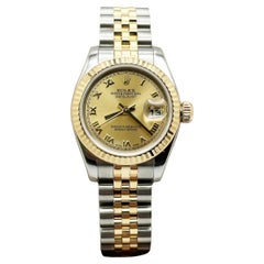 Rolex Ladies Datejust 179173 Champagne Roman 18K Yellow Gold Steel Box Paper
