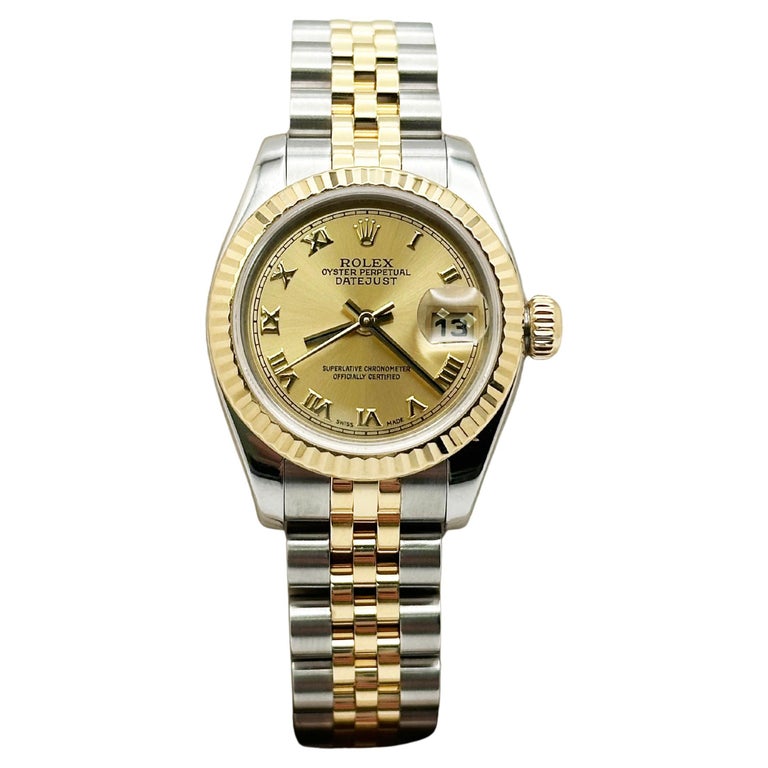 Rolex Ladies Datejust 179173 Champagne Roman 18K Yellow Gold Steel