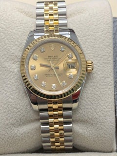 Rolex Ladies Datejust 179173 Diamond Dial 18 Karat Gold Steel Box Papers, 2007
