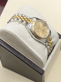 Rolex Ladies Datejust 179173 Diamond Dial 18 Karat Gold Steel Box Papers, 2007