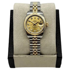 Rolex Montre Datejust 179173 Factory, cadran en or 18 carats, acier et papier boîte avec diamants pour femmes
