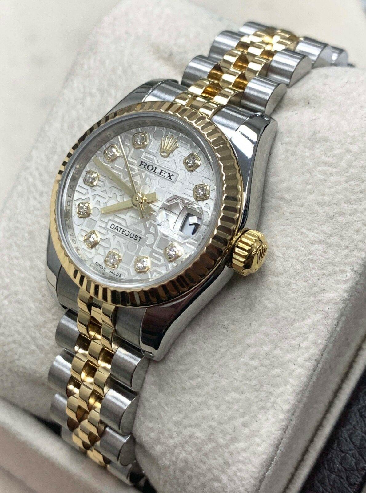 Rolex Ladies Datejust 179173 Jubilee Diamond Dial 18K Gold & Steel Box Paper In Excellent Condition In San Diego, CA