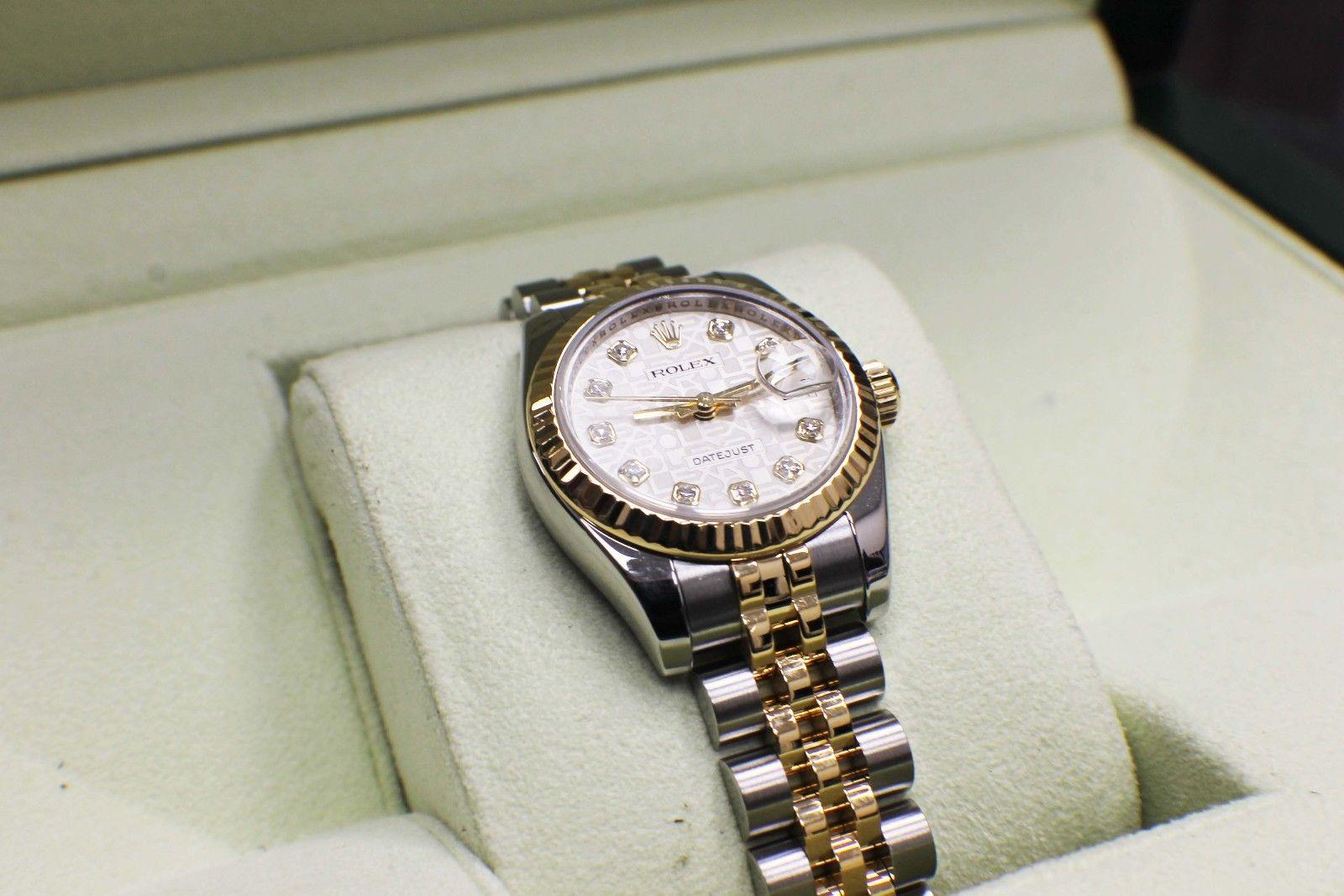 Rolex Ladies DateJust 179173 Jubilee Diamond Dial 18K Gold & Steel Box & Papers In Excellent Condition In San Diego, CA