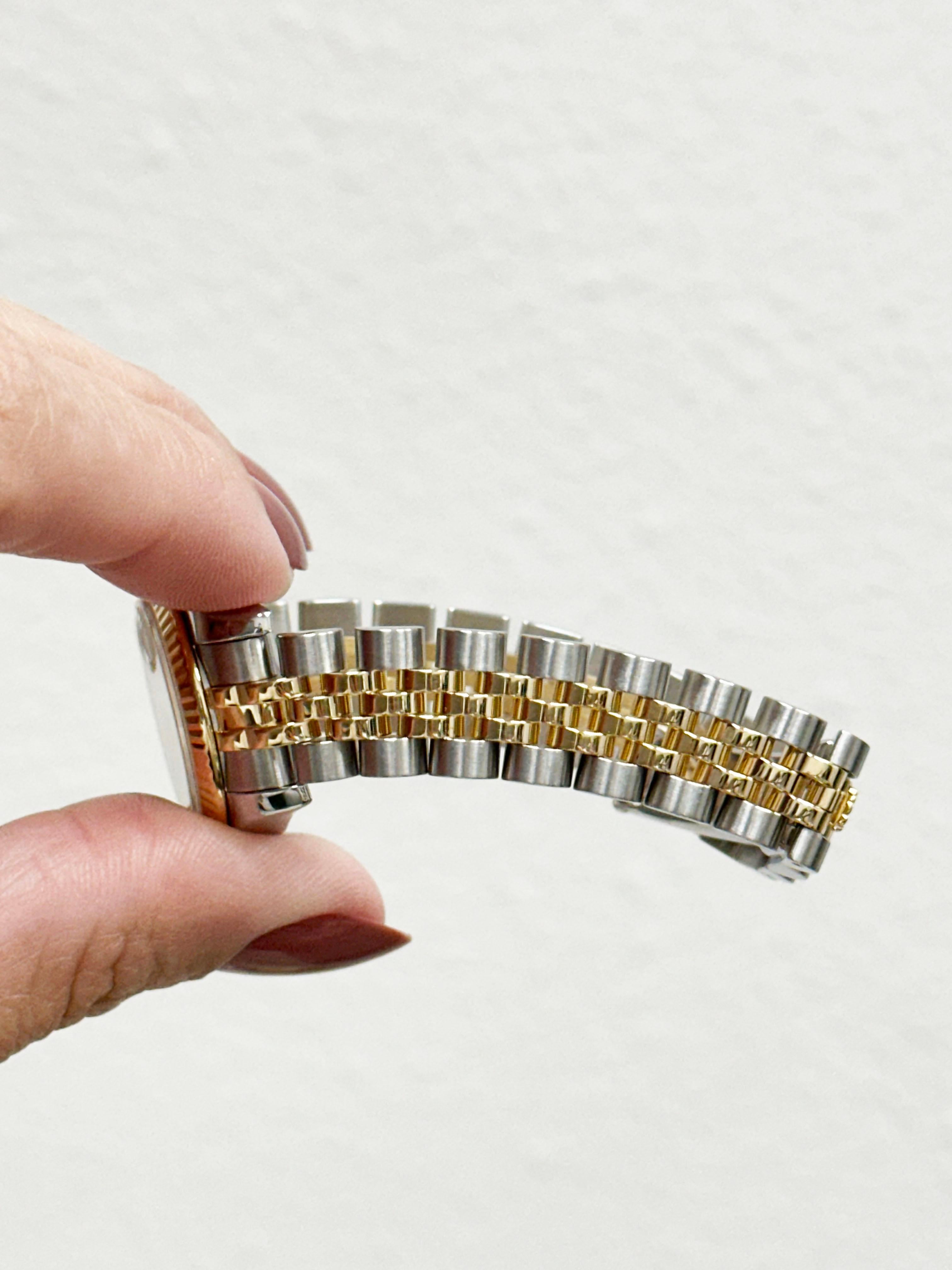 Rolex Ladies Datejust 179173 MOP Diamond Dial 18K Yellow Gold Steel Service Card For Sale 6