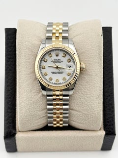 Rolex Montre Datejust 179173 avec cadran blanc en or jaune 18 carats et papier boîte en acier, pour femmes
