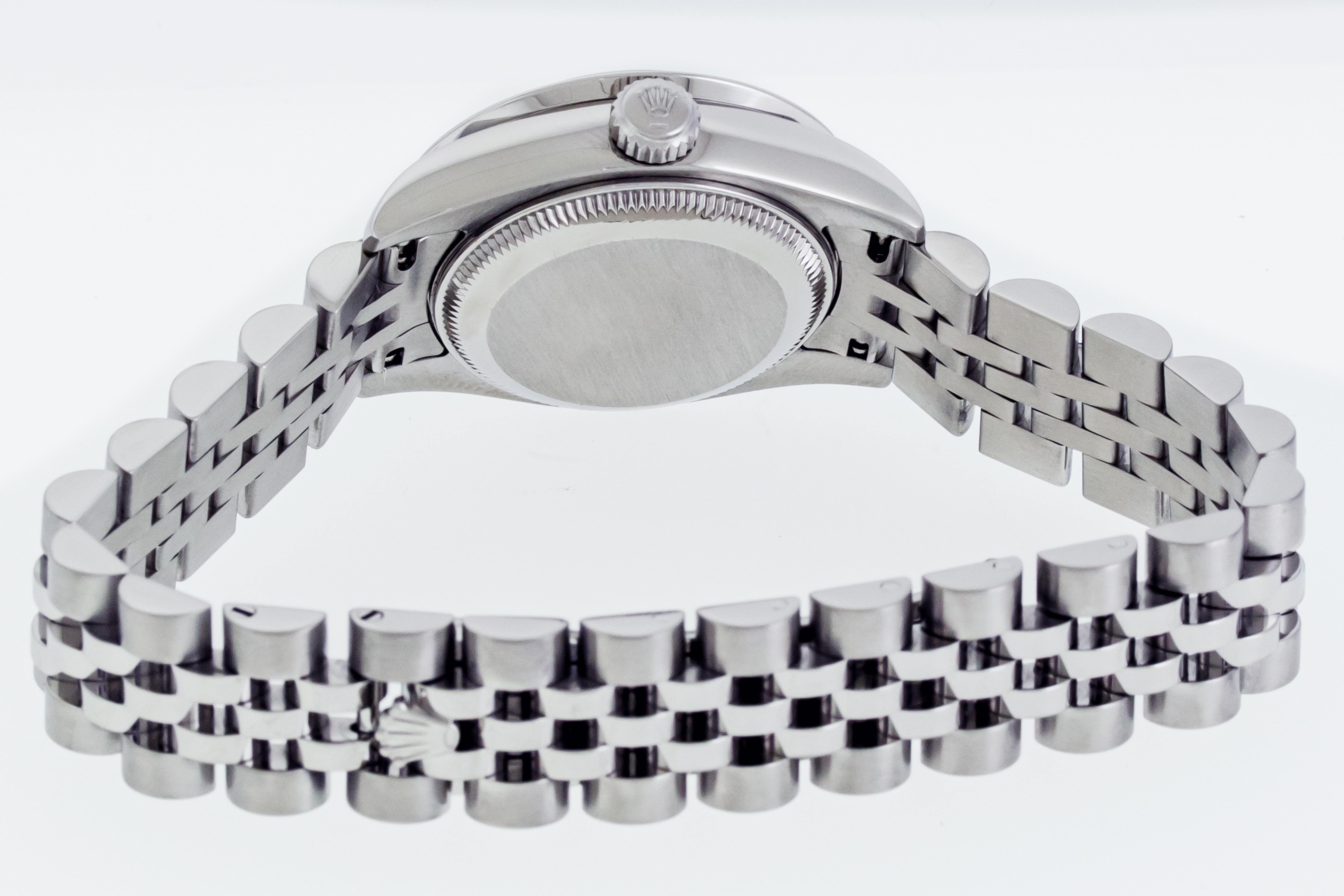 Women's Rolex Ladies Datejust 179174 904L Steel Black Index Diamond Watch For Sale