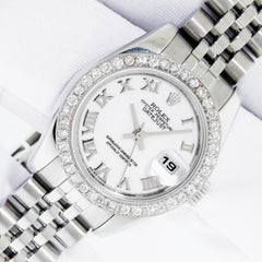 Rolex Ladies Datejust 179174 904L Steel White Roman Diamond Watch