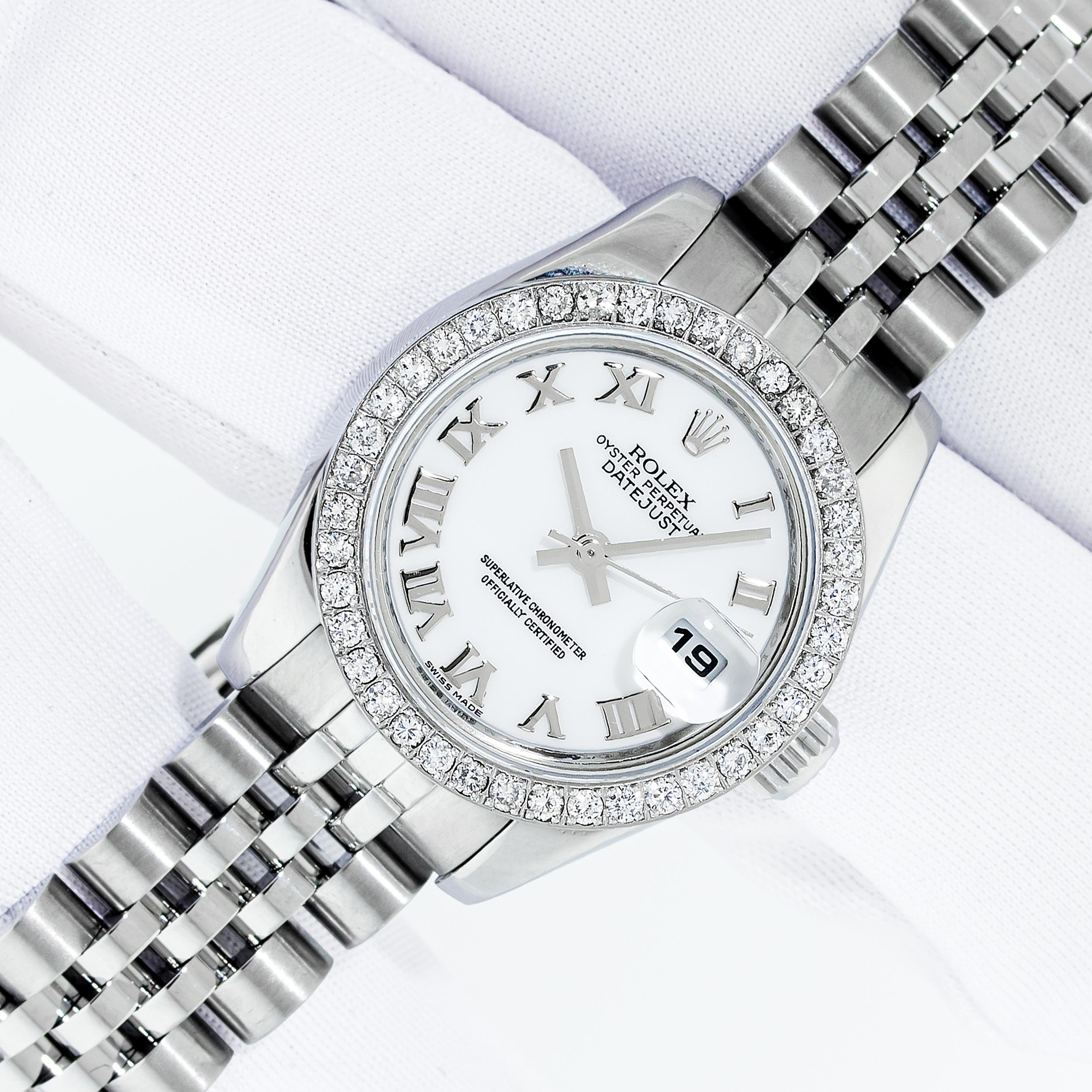 Taille ronde Rolex Montre Datejust 179174 904L en acier et diamants romains blancs pour femmes en vente