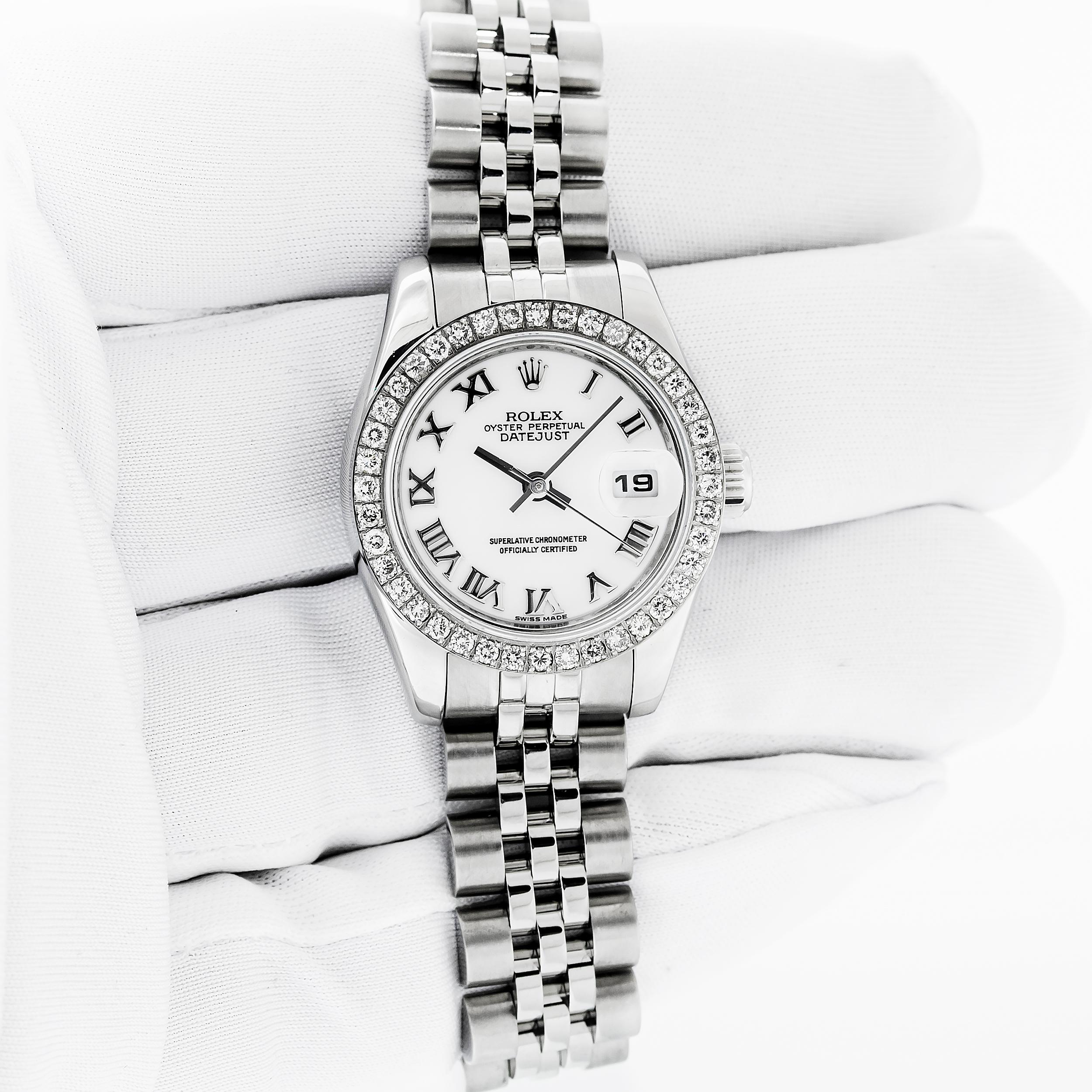 Rolex Montre Datejust 179174 904L en acier et diamants romains blancs pour femmes Excellent état - En vente à Los Angeles, CA
