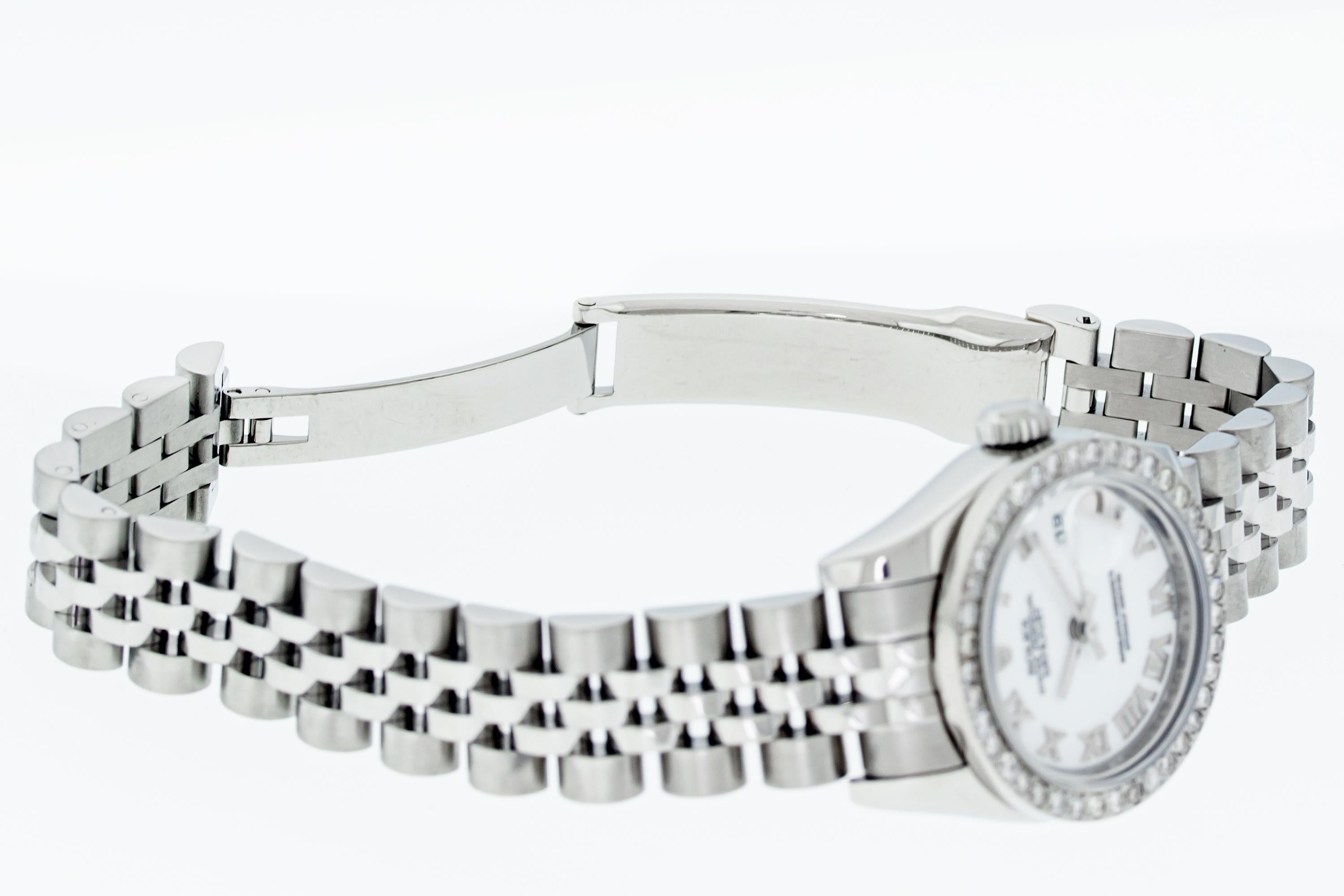 Rolex Ladies Datejust 179174 904L Steel White Roman Diamond Watch For Sale 1