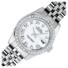 Rolex Ladies Datejust 179174 904L Steel White Roman Diamond Watch
