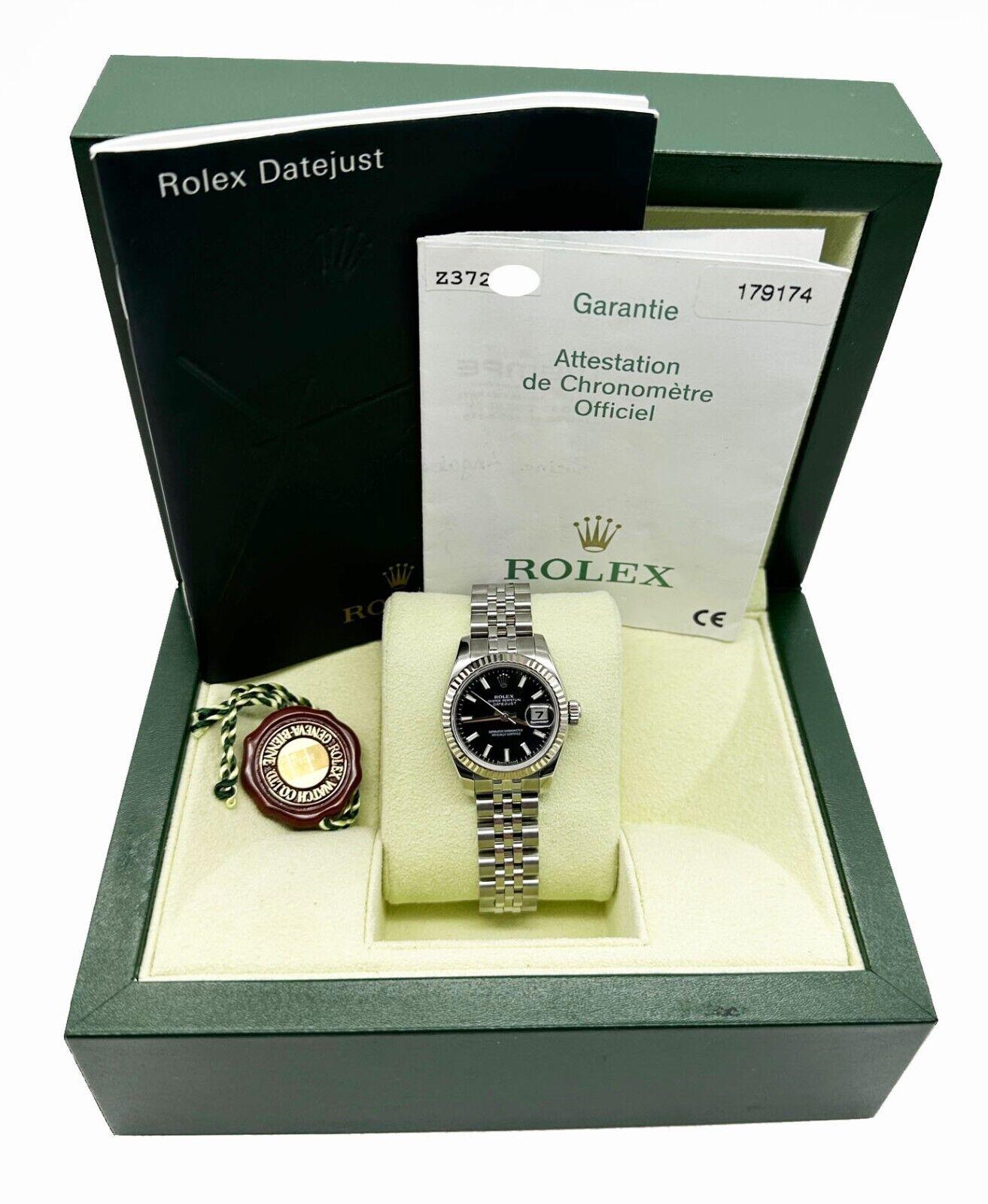 Rolex Damen Datejust 179174 Schwarzes Zifferblatt Edelstahl-Kastenpapier 2007 im Zustand „Hervorragend“ in San Diego, CA