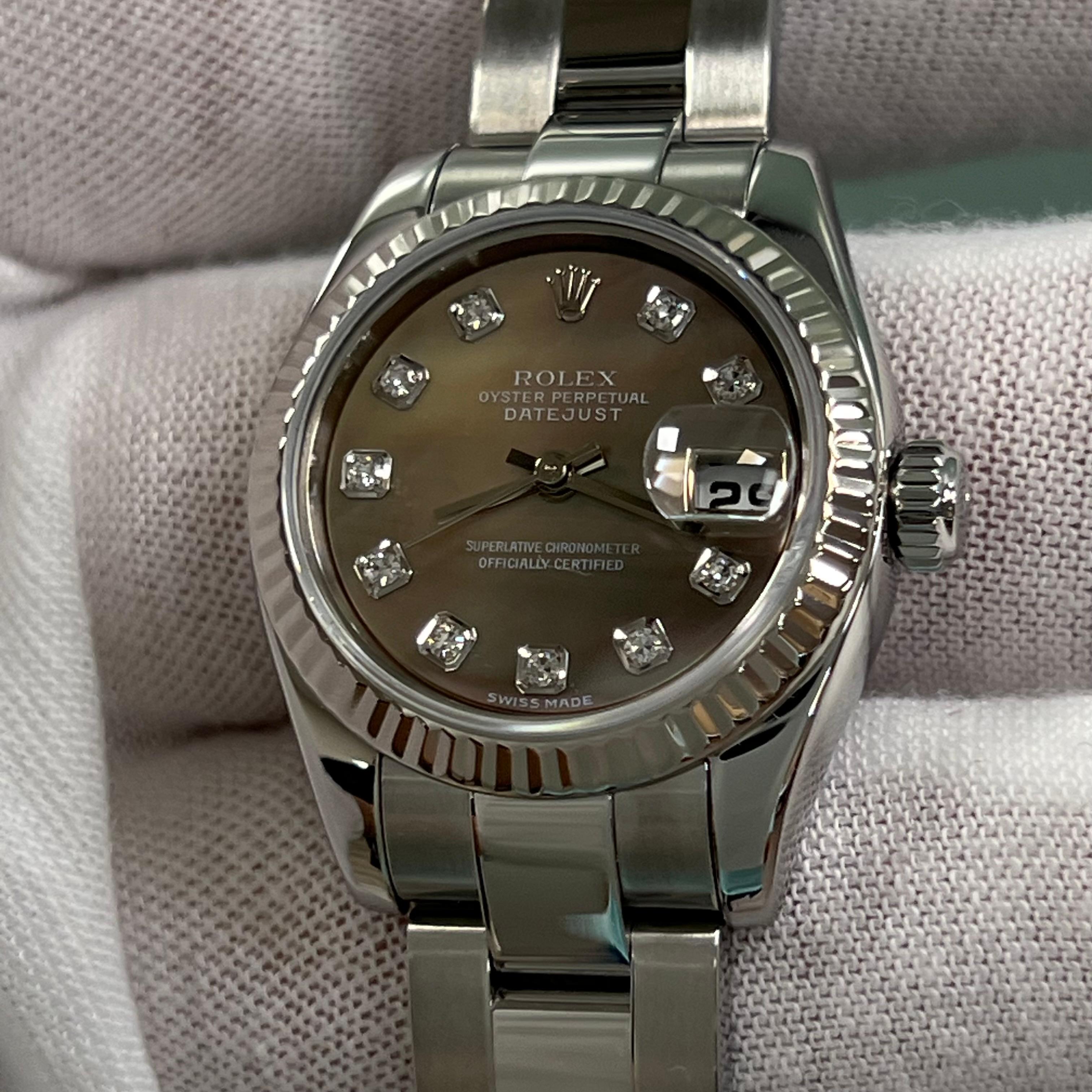 Rolex Ladies Datejust 179174 Factory Tahitian MOP Diamond Dial Steel 18K Gold For Sale 8