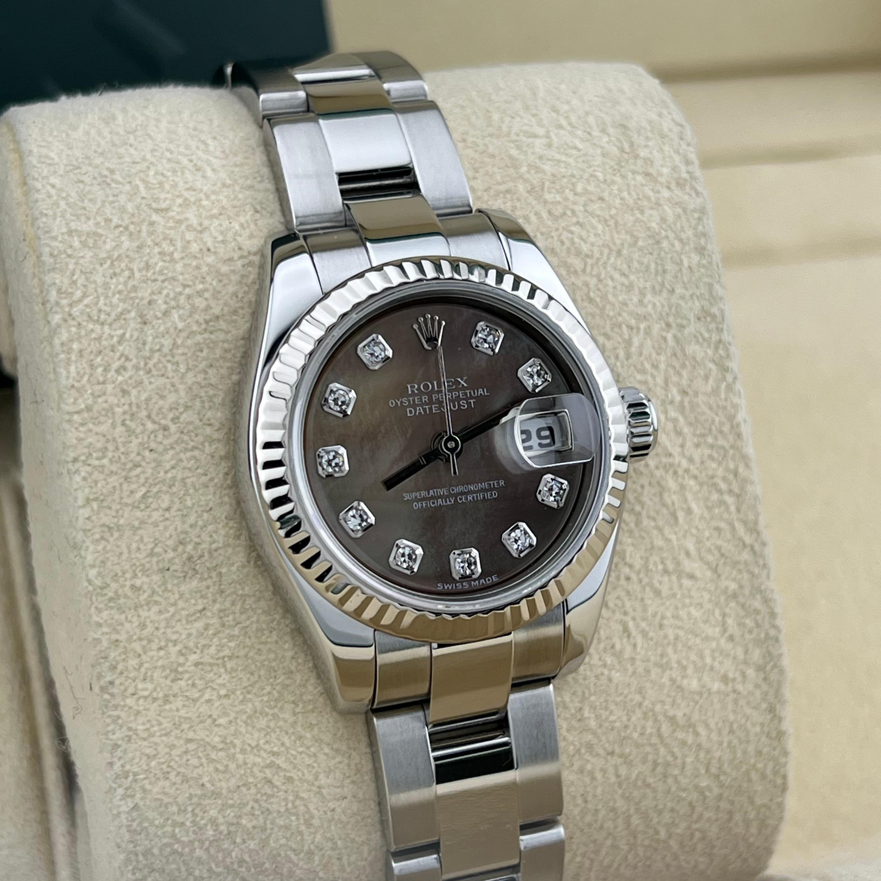 Rolex Ladies Datejust 179174 Factory Tahitian MOP Diamond Dial Steel 18K Gold In Excellent Condition For Sale In San Diego, CA