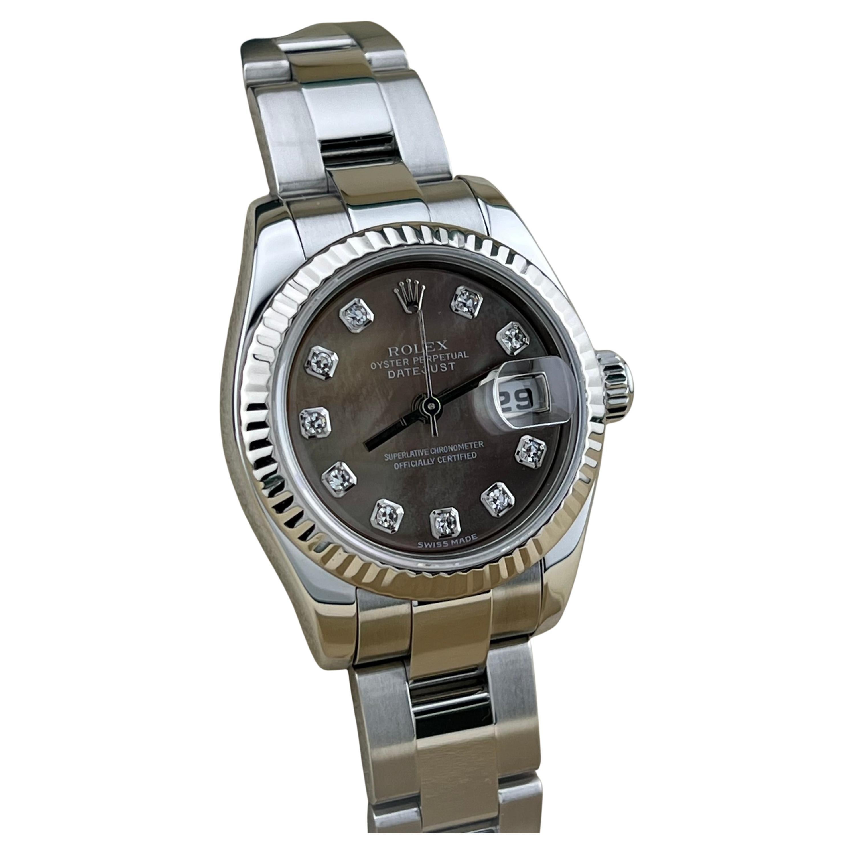 Rolex Ladies Datejust 179174 Factory Tahitian MOP Diamond Dial Steel 18K Gold