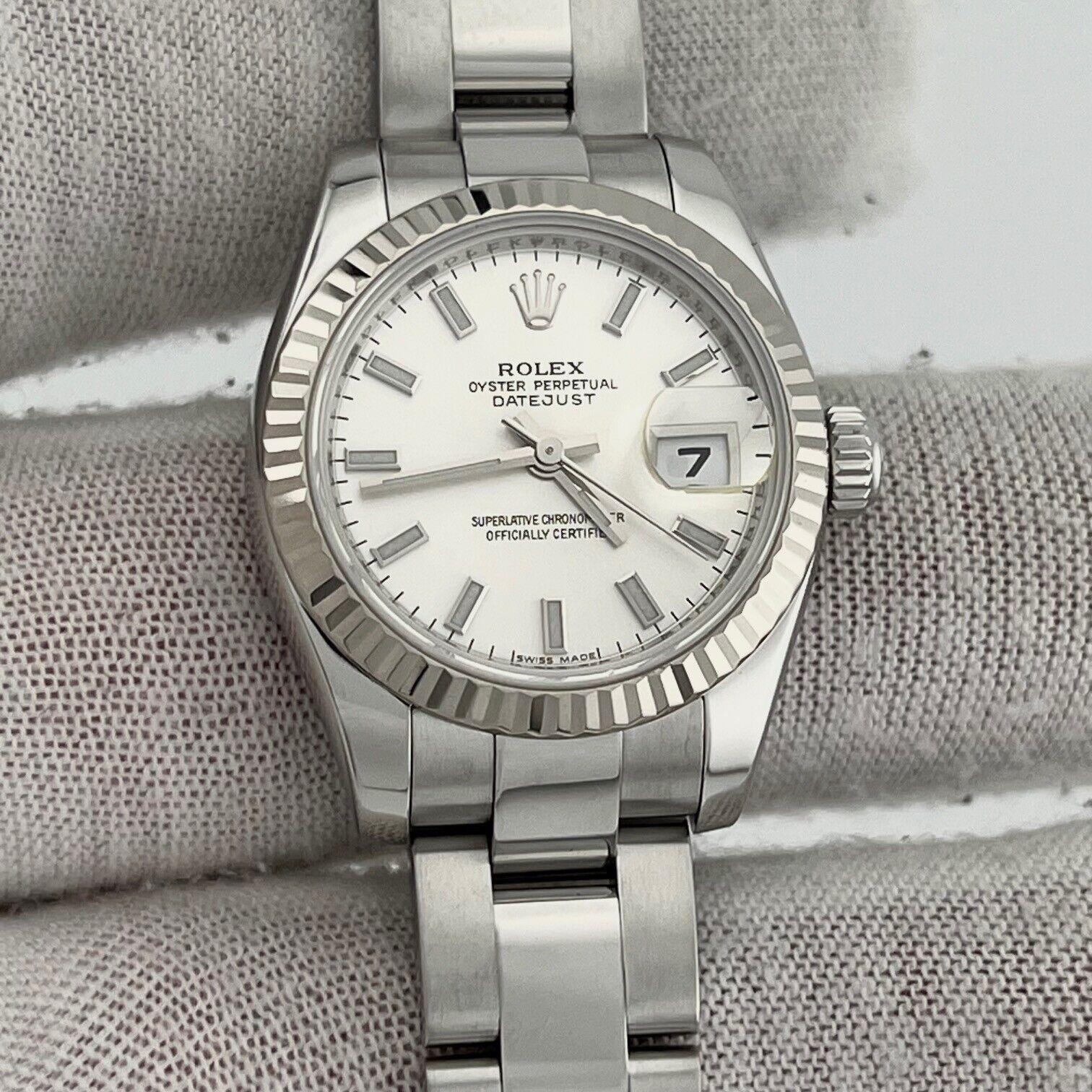 Women's Rolex Ladies Datejust 179174 Silver Dial Stainless Steel 18k Gold Box Paper For Sale