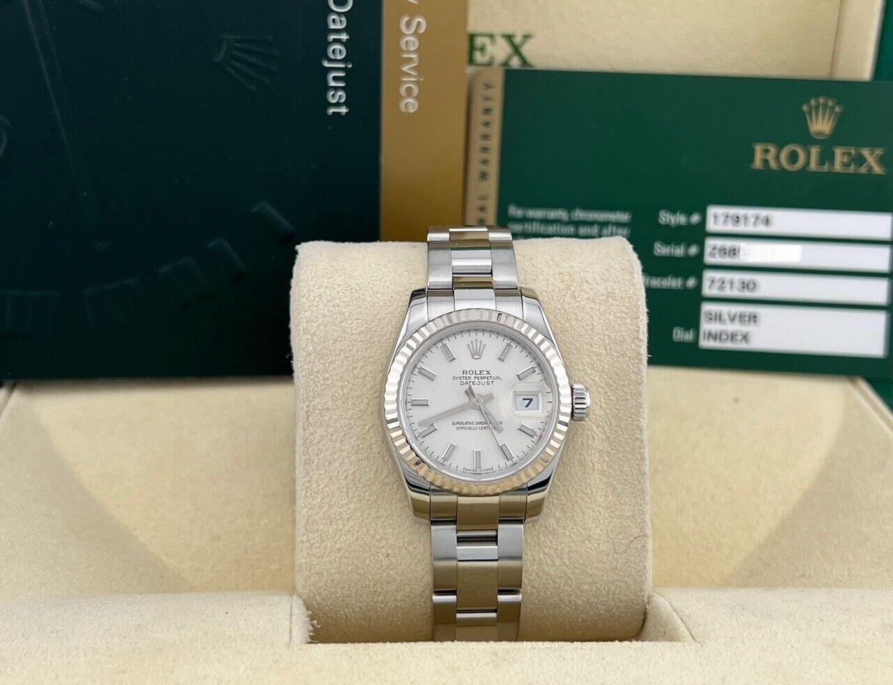 Rolex Ladies Datejust 179174 Silver Dial Stainless Steel 18k Gold Box Paper For Sale 4
