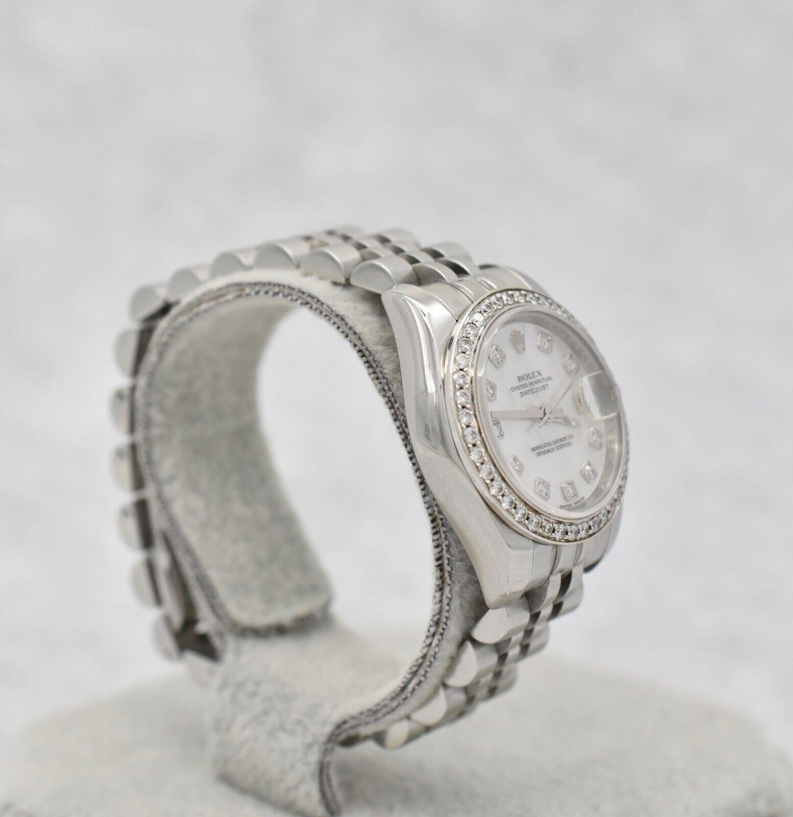 Rolex Ladies Datejust 179174 Acero inoxidable Jubilee Band Diamantes y Nácar Corte redondo en venta