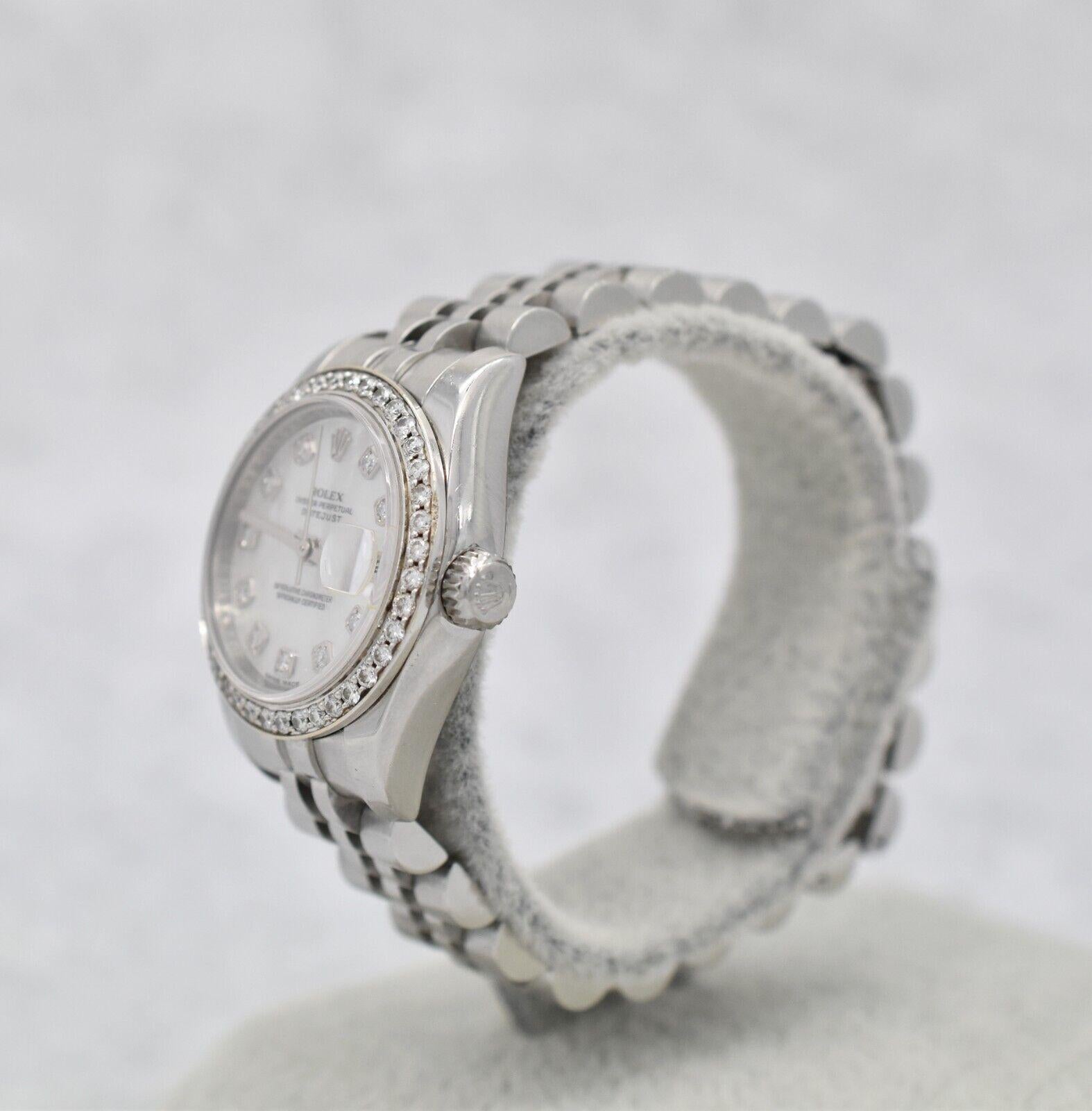 Rolex Ladies Datejust 179174 Acero inoxidable Jubilee Band Diamantes y Nácar en Bastante bueno estado para la venta en Providence, RI